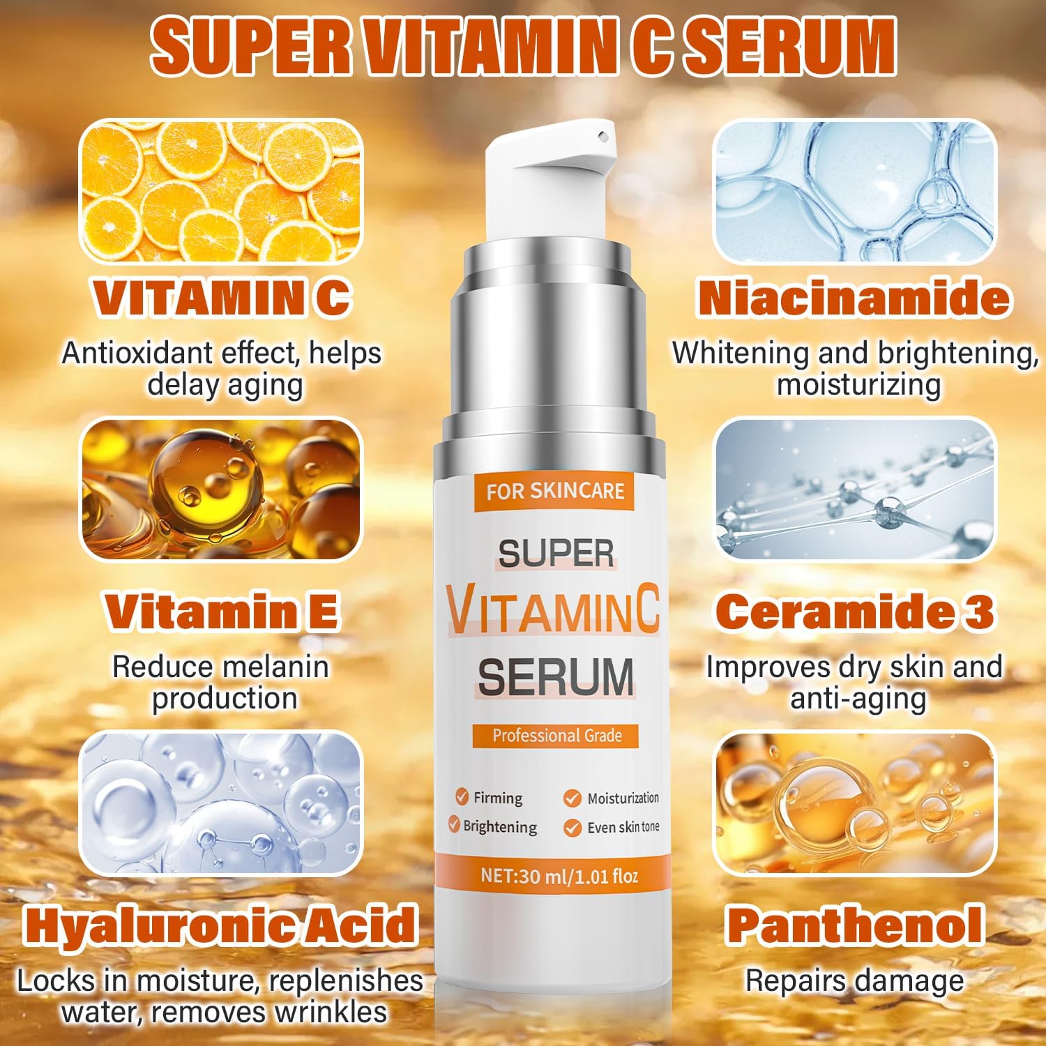 Vitamin C Serum for Face Wrinkle & Age Spots Reduction: All-In-One Hydrating Anti-Aging Formula - Vitamin C, Hyaluronic Acid, Hydrating, Lifting, vibrance super c serum for women over 70