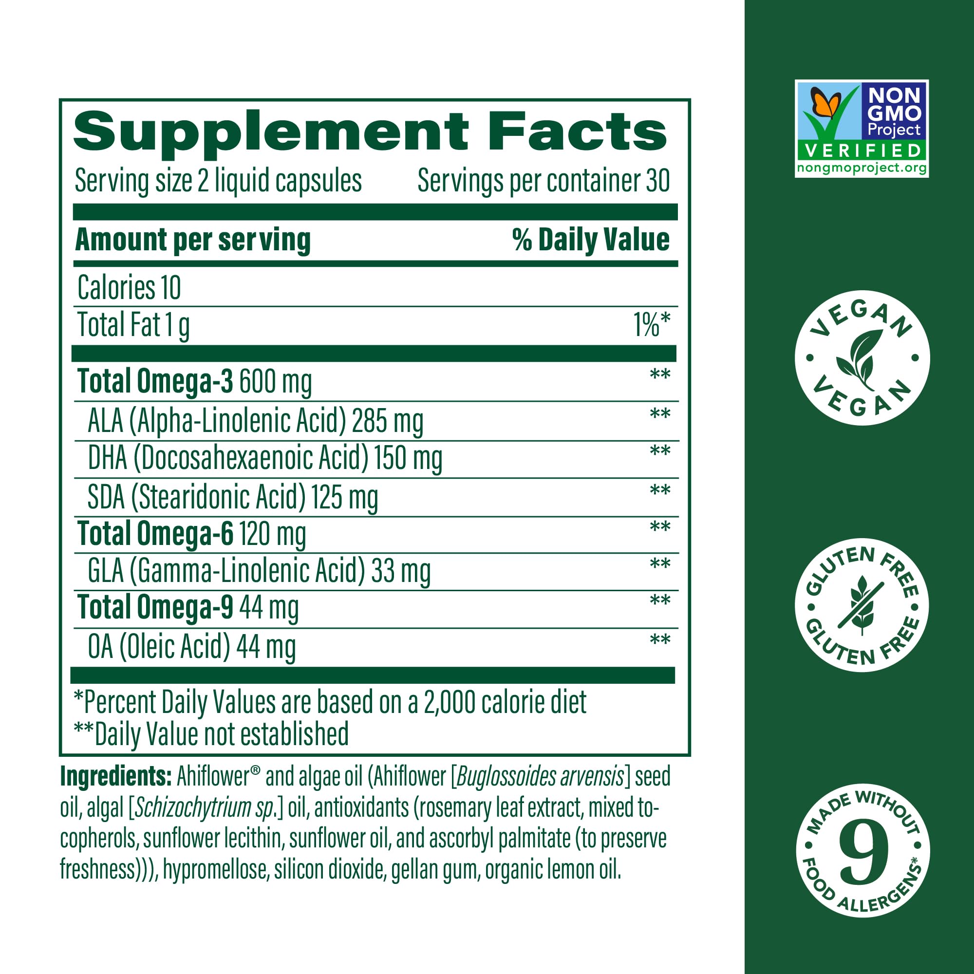 MegaFood Vegan Omega 3 6 9 - Burp-less Omega 3 Supplement - 600 mg Plant-Based Omega-3 & 150 mg DHA Per Serving - Heart, Brain, Vision & Joint Support - Fish Oil Alternative - 60 Capsules, 30 Servings