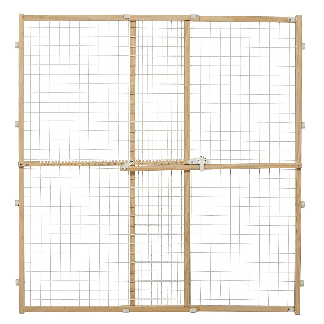 MidWest Homes for Pets Wire Mesh Pet Safety Gate, Pressure Mounted Dog Gate Measures 44 Inches Tall & Expands to 29-50 Inches Wide, Natural Wood & White Powder Coated Wire Mesh