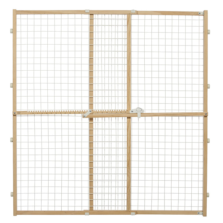 MidWest Homes for Pets Wire Mesh Pet Safety Gate, Pressure Mounted Dog Gate Measures 44 Inches Tall & Expands to 29-50 Inches Wide, Natural Wood & White Powder Coated Wire Mesh