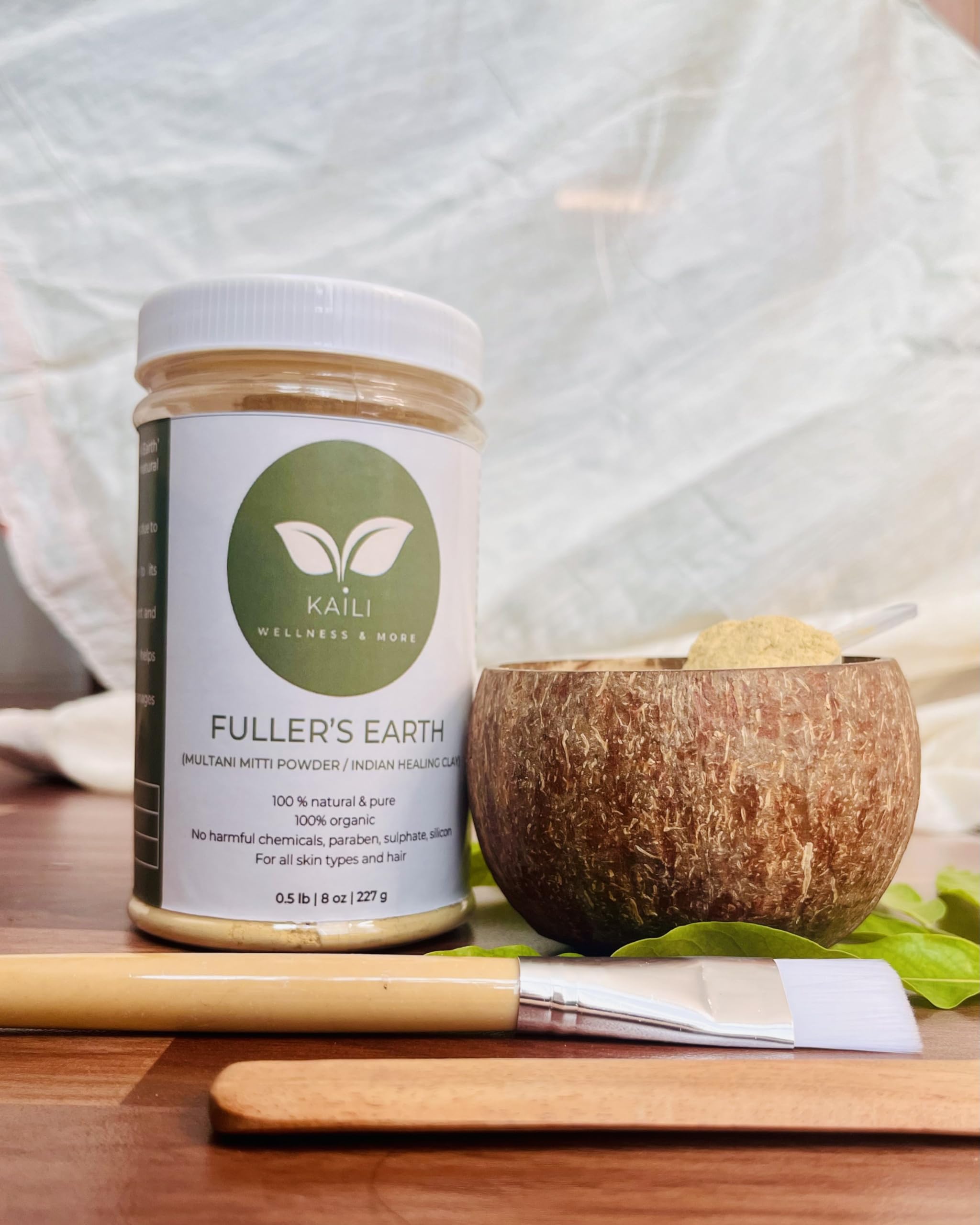 Kaili Wellness and mores 100% Natural Bentonite Clay 8oz, Fuller's Earth(Multani Mitti) for DIY Pore Cleansing Face Pack, Hair Mask & Body Detox. 25% (2 oz) extra!