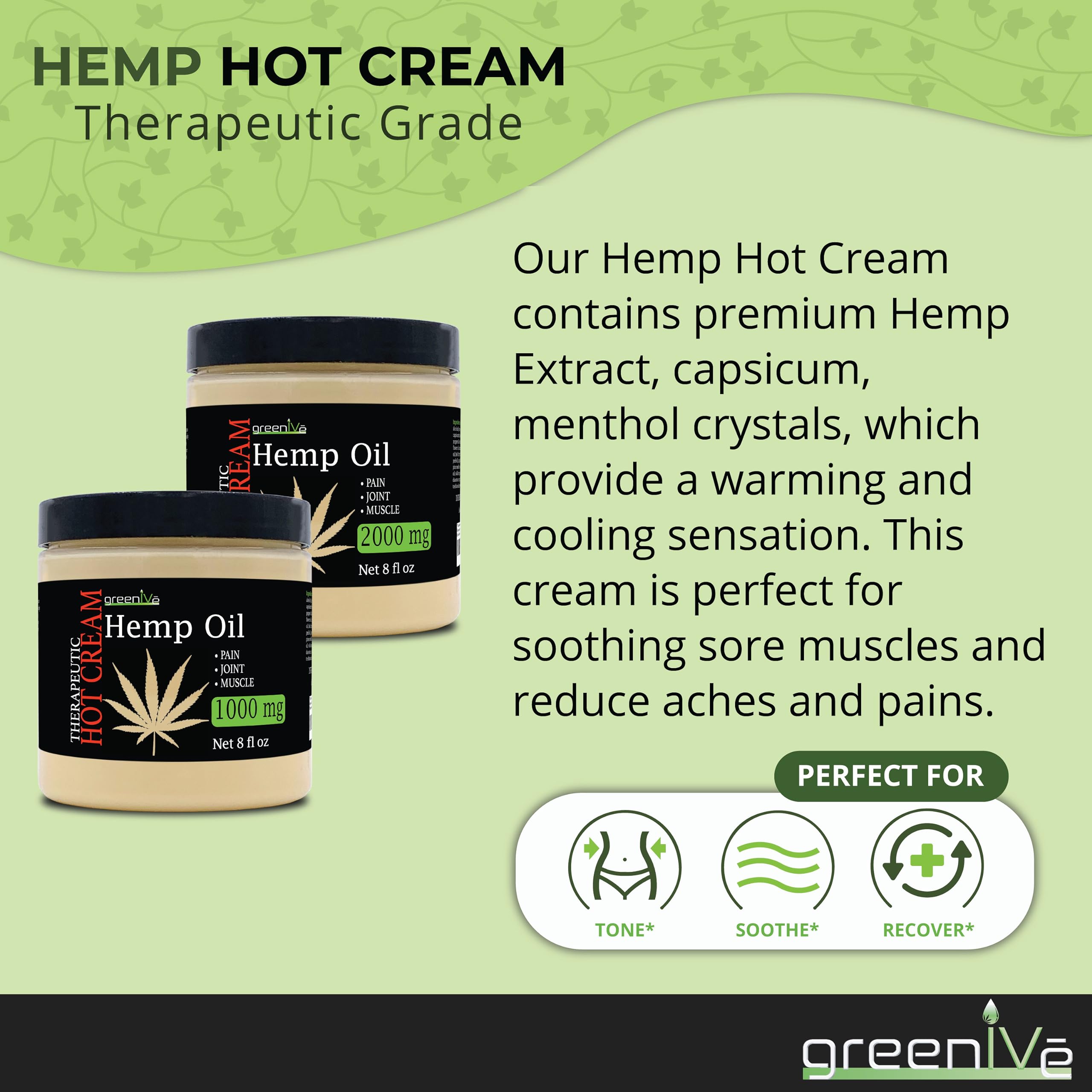 GreenIVe Hemp Hot Cream Soothing Moisturizing Hemp Hot Cream Exclusively on Amazon (2,000mg Jar)