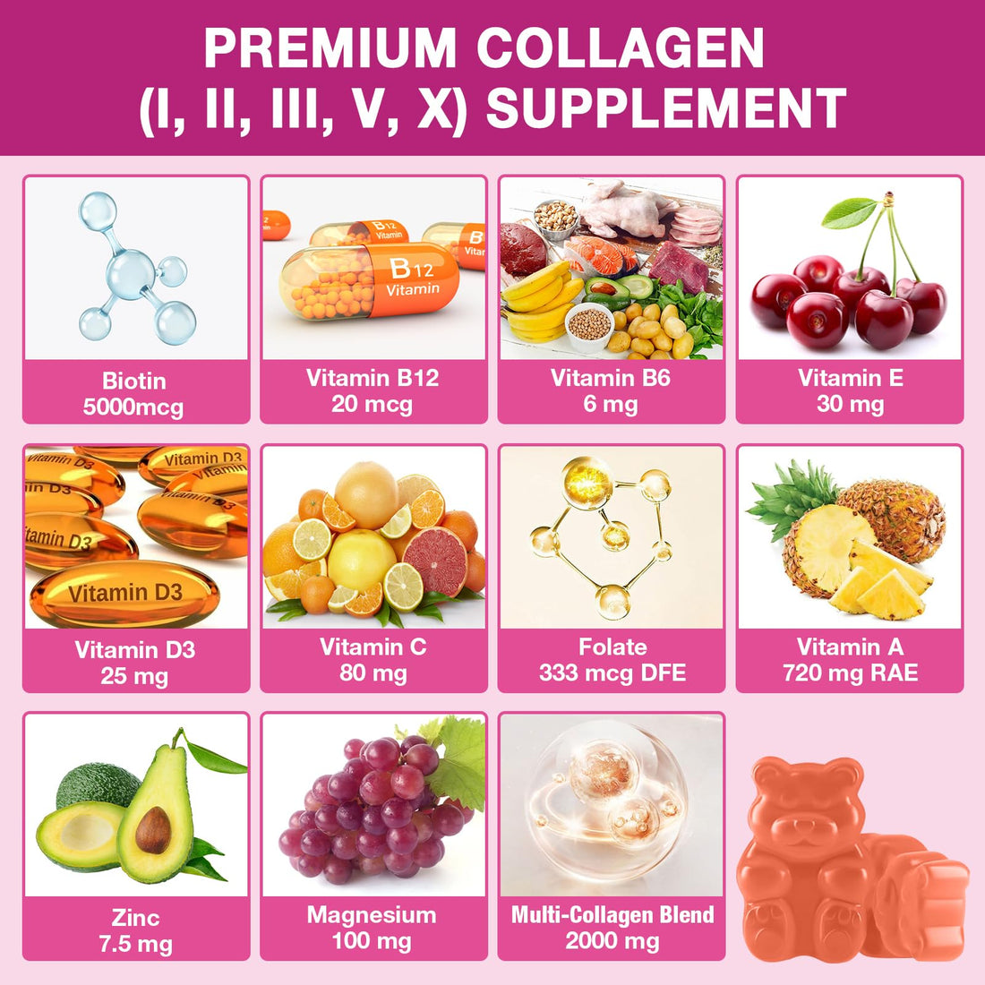 VAJYKEWJY 2-Pack Collagen Gummies for Women & Men - with Biotin, Vitamin C, & Zinc for Skin Radiance, Hair Growth, Strong Nails, & Joint Support, 120 Count