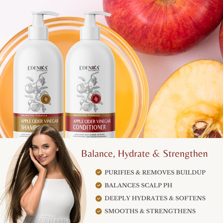 Apple Cider Vinegar Shampoo and Conditioner, Daily Clarifying & Detox, pH Balance, Itchy Scalp Relief, Cleanses Dandruff & Buildup, Adds Shine & Volume, for Oily Hair – 16 fl oz Each