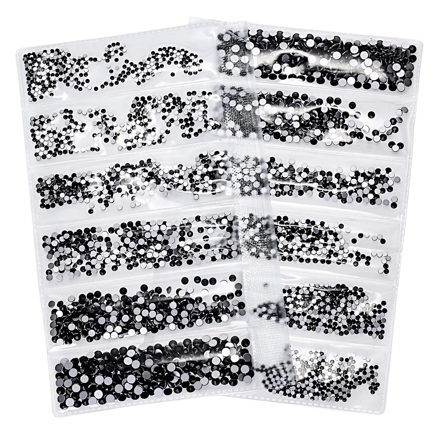 Black, Mixed Ss4 5 6 8 10 12: Bememo 3456 Pieces Nail Crystals Ab Nail Art Rhinestones Round Beads Flatback Glass Charms Gems Stones, 6 Sizes for Nails Decoration Makeup Clothes Shoes (Black