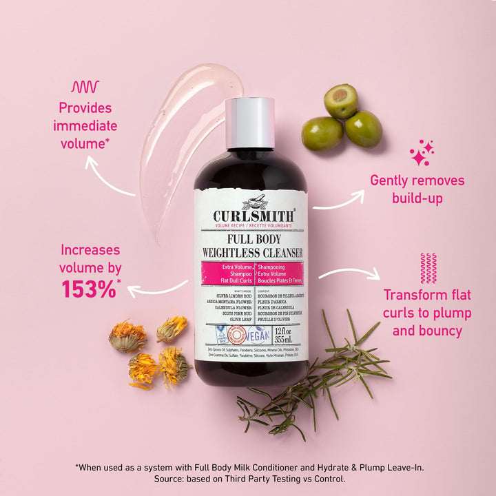 CURLSMITH - Full Body Weightless Cleanser, Volumizing Shampoo for Wavy, Curly or Coily Hair, Vegan (355ml/12fl oz)