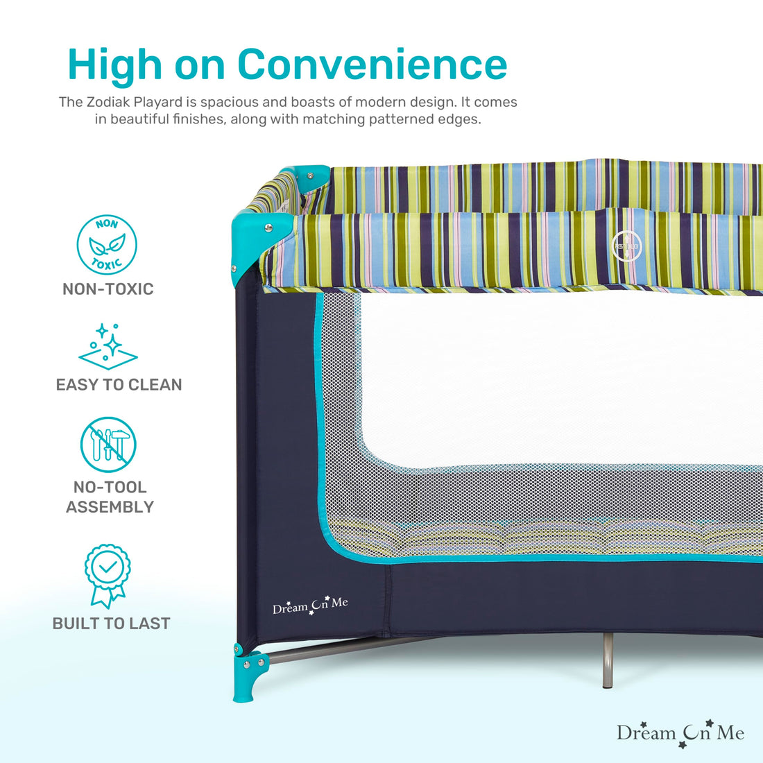 Dream On Me Zodiak Portable Playard in Navy, Lightweight, Packable and Easy Setup Baby Playard, Breathable Mesh Sides and Soft Fabric - Comes with a Removable Padded Mat