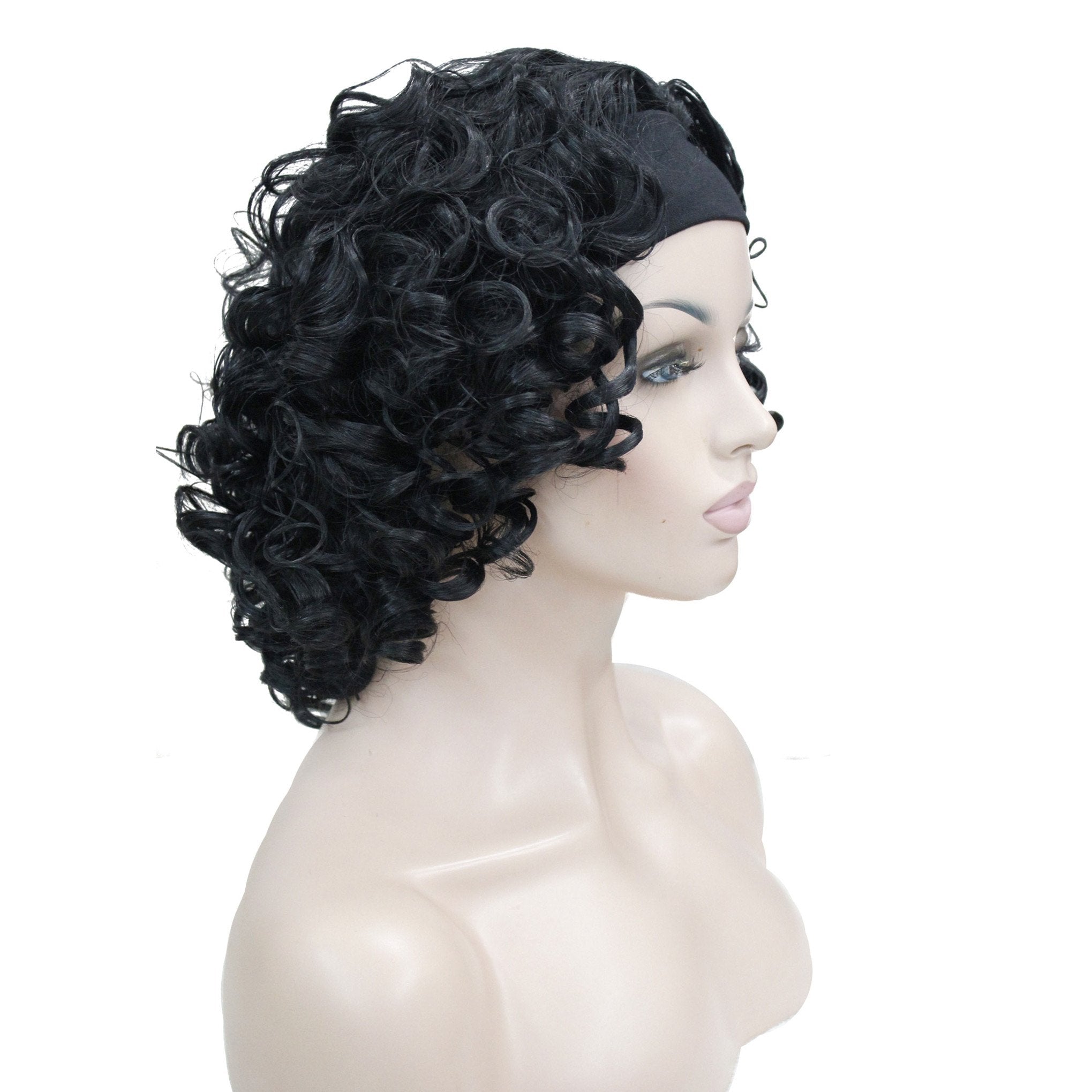 #1 Jet Black : Lydell Short Super Curly Dark Brown Synthetic HEADBAND Wig (#1 Jet Black)