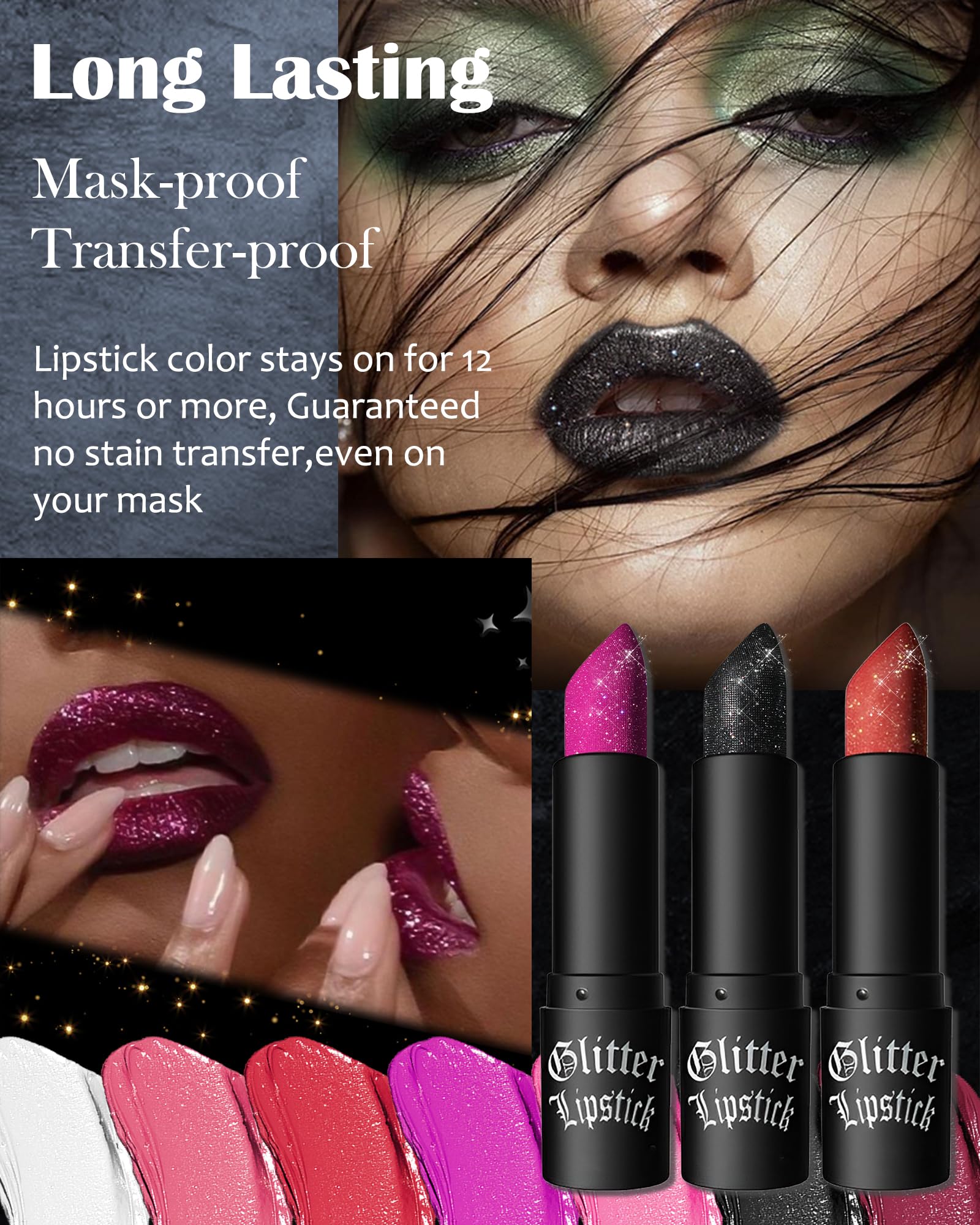 Diamond Glitter Matte Lipstick,Rose Red Tinted Lip Gloss,Metallic High Pigment Lip Stain Lipstain,Longlasting Waterproof Non-Stick Lipgloss Lipstick,Shimmer Lip Blam Tint,Makeup Gift for Women-04