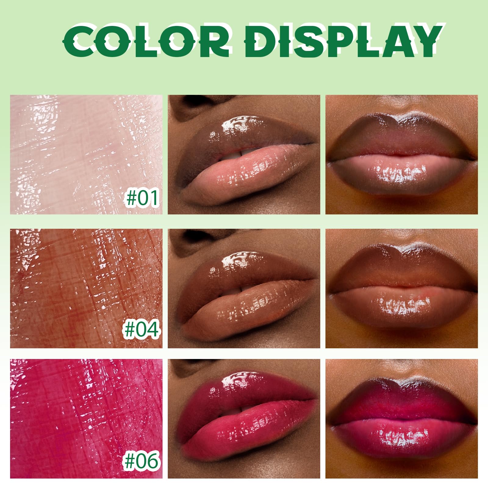 HOSAILY Moisturizing Solid Lip Gloss Jelly Lipstick, 3Color Lip Oil Lip Plumper with Dark Brown Lip Liner Combo, Glossy Lightweight Pigmented Non Sticky Tinted Lip Click Balm Makeup Gift Set for Women