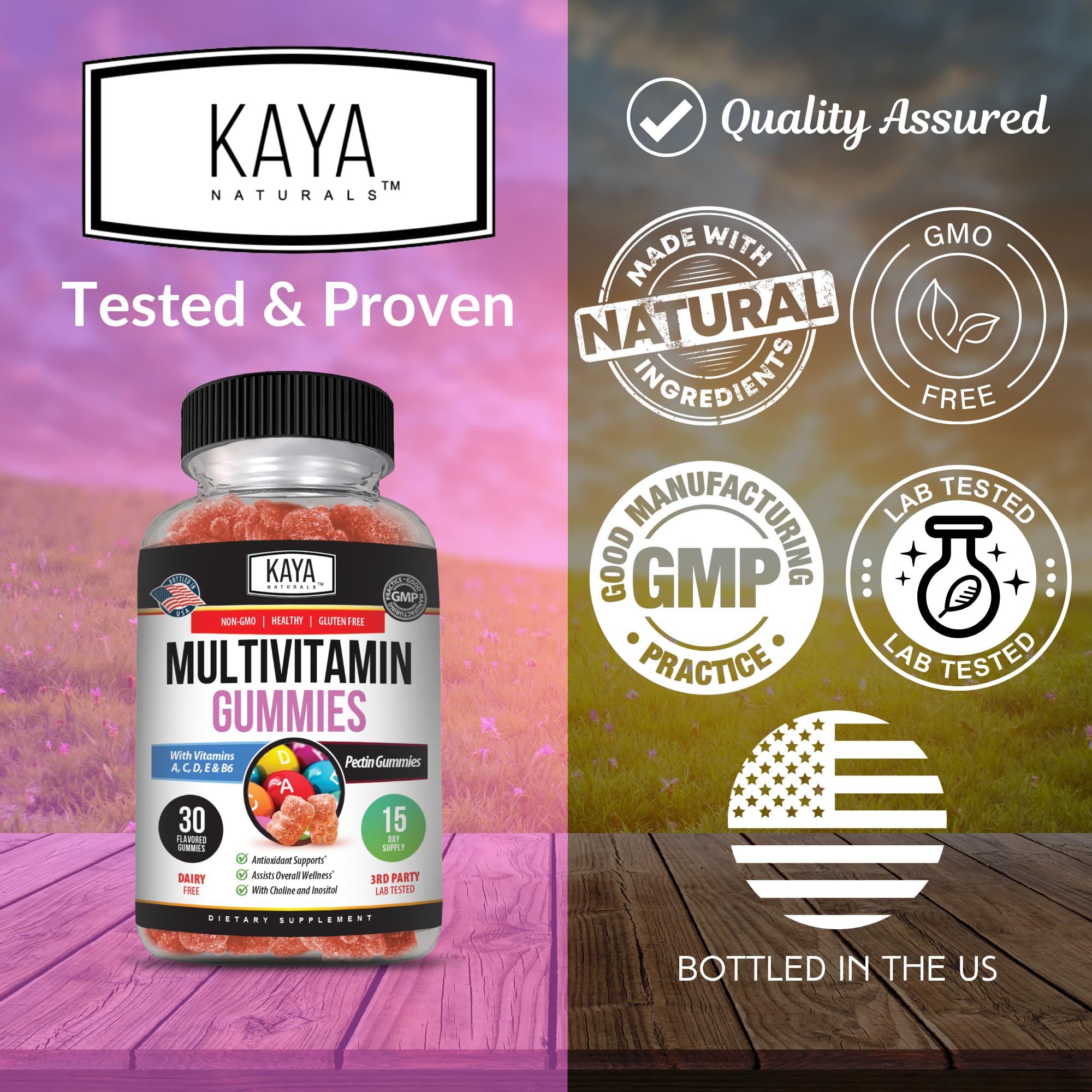 Kaya Naturals Adult Multi Vitamin Gummy, Biotin, Vitamin A, B-12, C & E, Including Zinc, Folic Acid, Strawberry Flavor - Gluten-Free Multivitamins Sweet Adult Gummies