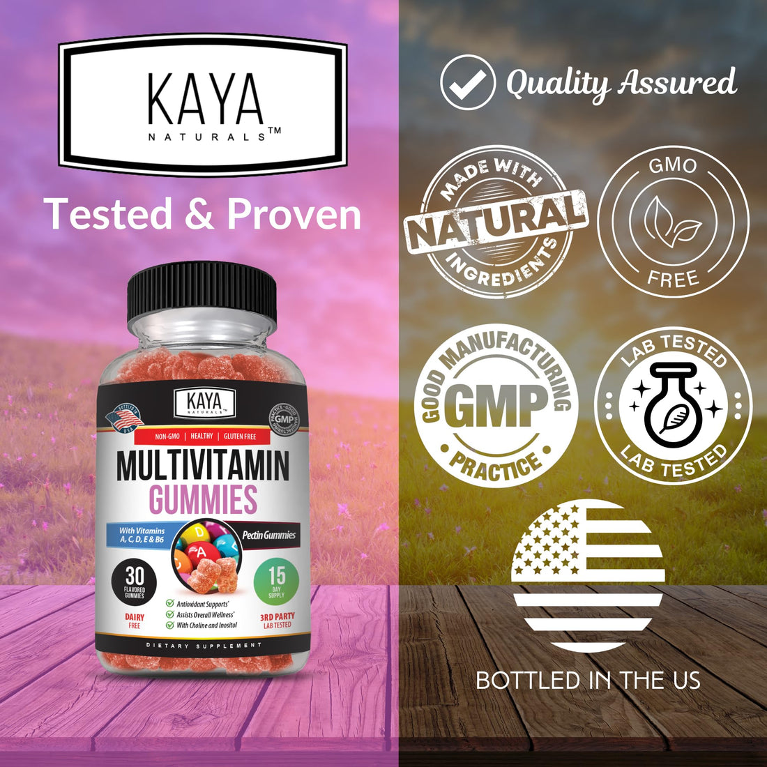 Kaya Naturals Adult Multi Vitamin Gummy, Biotin, Vitamin A, B-12, C & E, Including Zinc, Folic Acid, Strawberry Flavor - Gluten-Free Multivitamins Sweet Adult Gummies