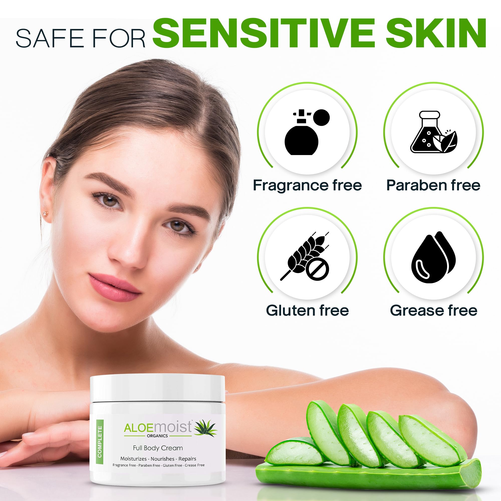 Anti Aging Moisturizer Cream for Face and Body by AloeMoist with Organic Aloe, Retinol, Vitamin C, E, Green Tea and More - Repairs and Hydrates for Younger, Healthier Skin 8oz