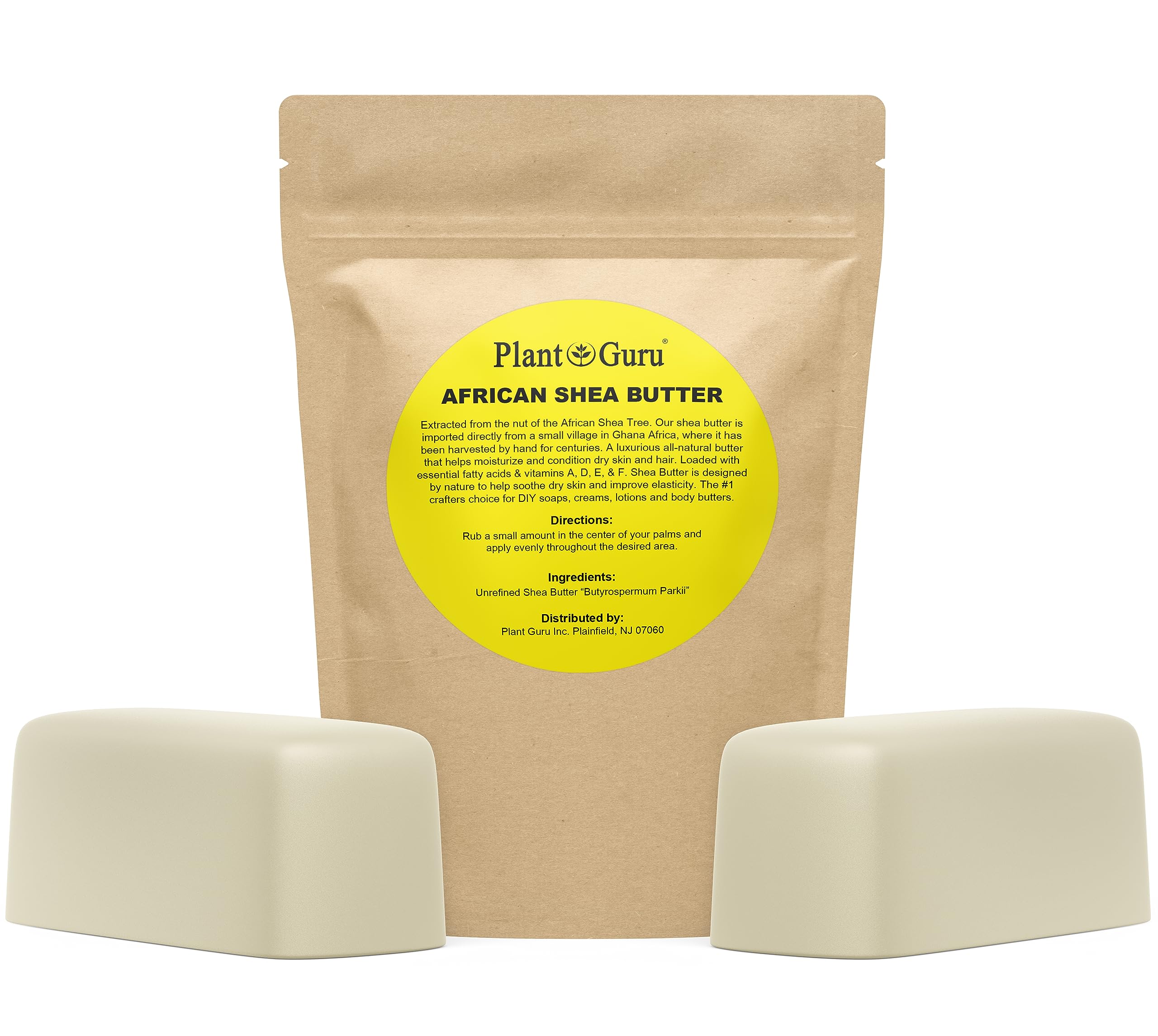 Raw African Shea Butter 2 lbs. Bar 100% Pure Natural Unrefined IVORY - Imported From Ghana - Ideal Moisturizer For Dry Skin, Body, Face And Hair Growth. Great For DIY Soap and Lip Balm Making.