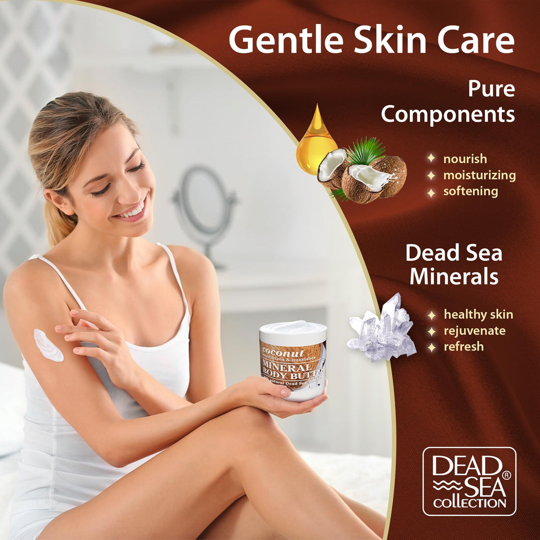 Dead Sea Collection Coconut Body Butter for Women with Dead Sea Minerals – Nourishing, Moisturizer, Softening and Smoothing Dry Skin (16.9 FL. OZ)