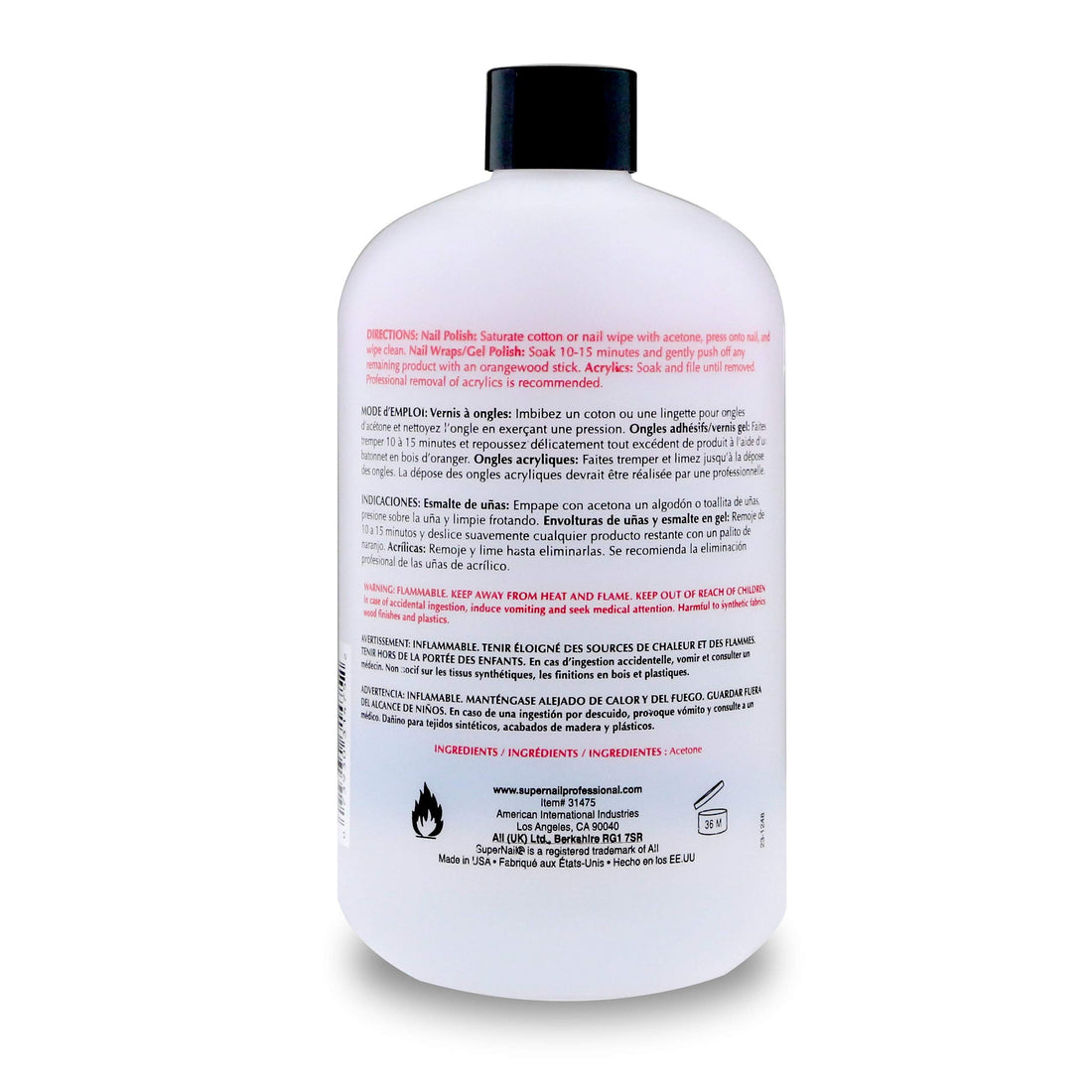 Super Nail Pure Acetone, AS SHOWN 16 Fl Oz