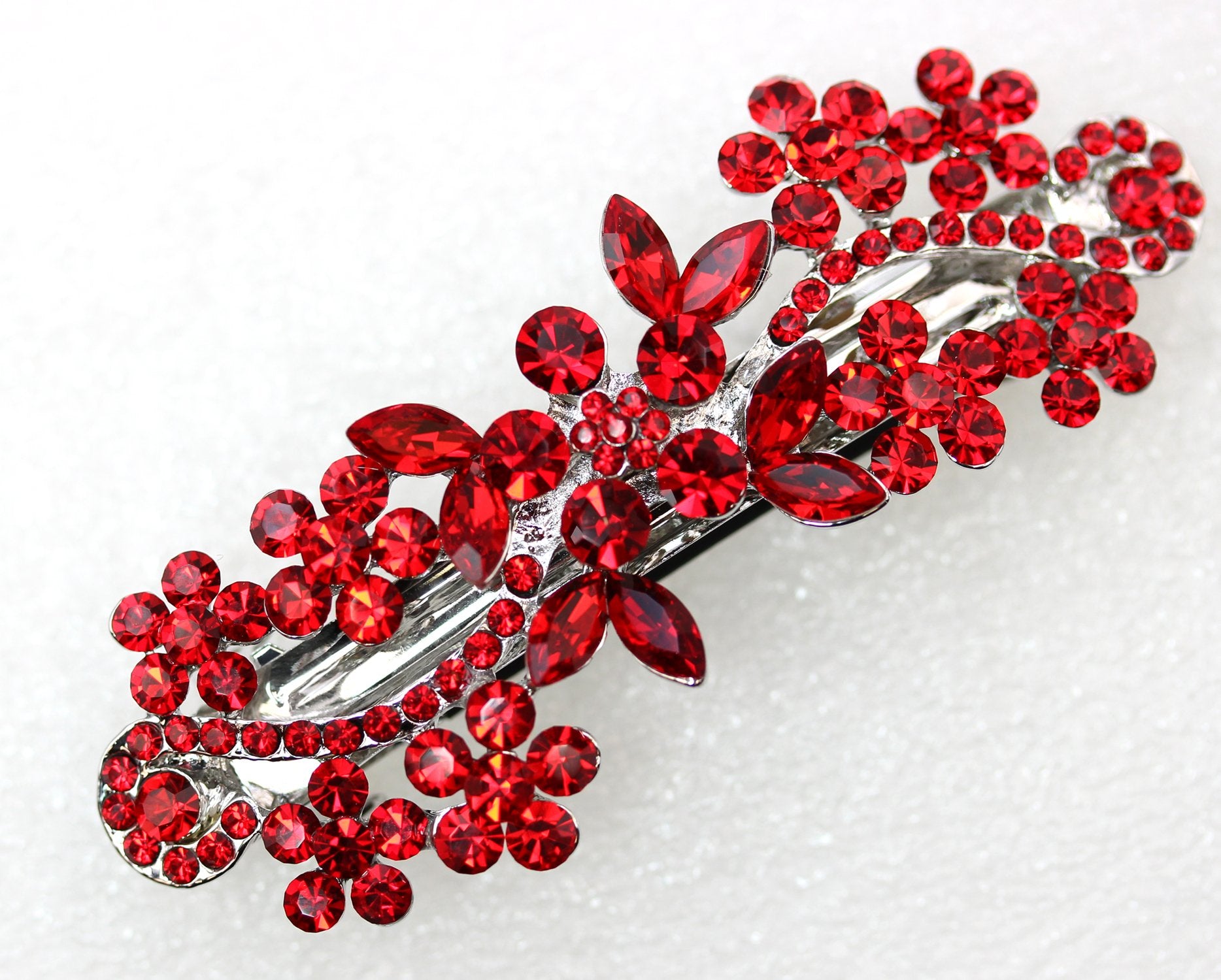 Faship Red Floral Crystal Hair Barrette Clip