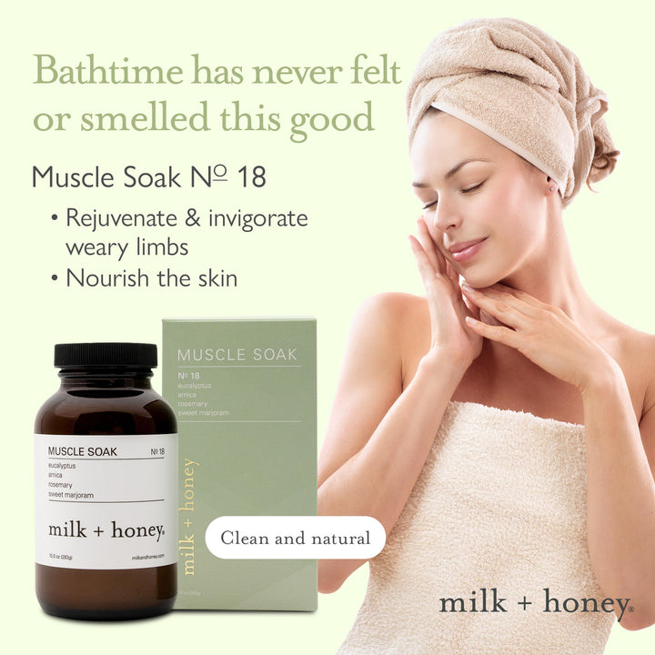 milk + honey Muscle and Bath Soak No. 18, Eucalyptus, Arnica, Rosemary & Sweet Marjoram, 10 oz.
