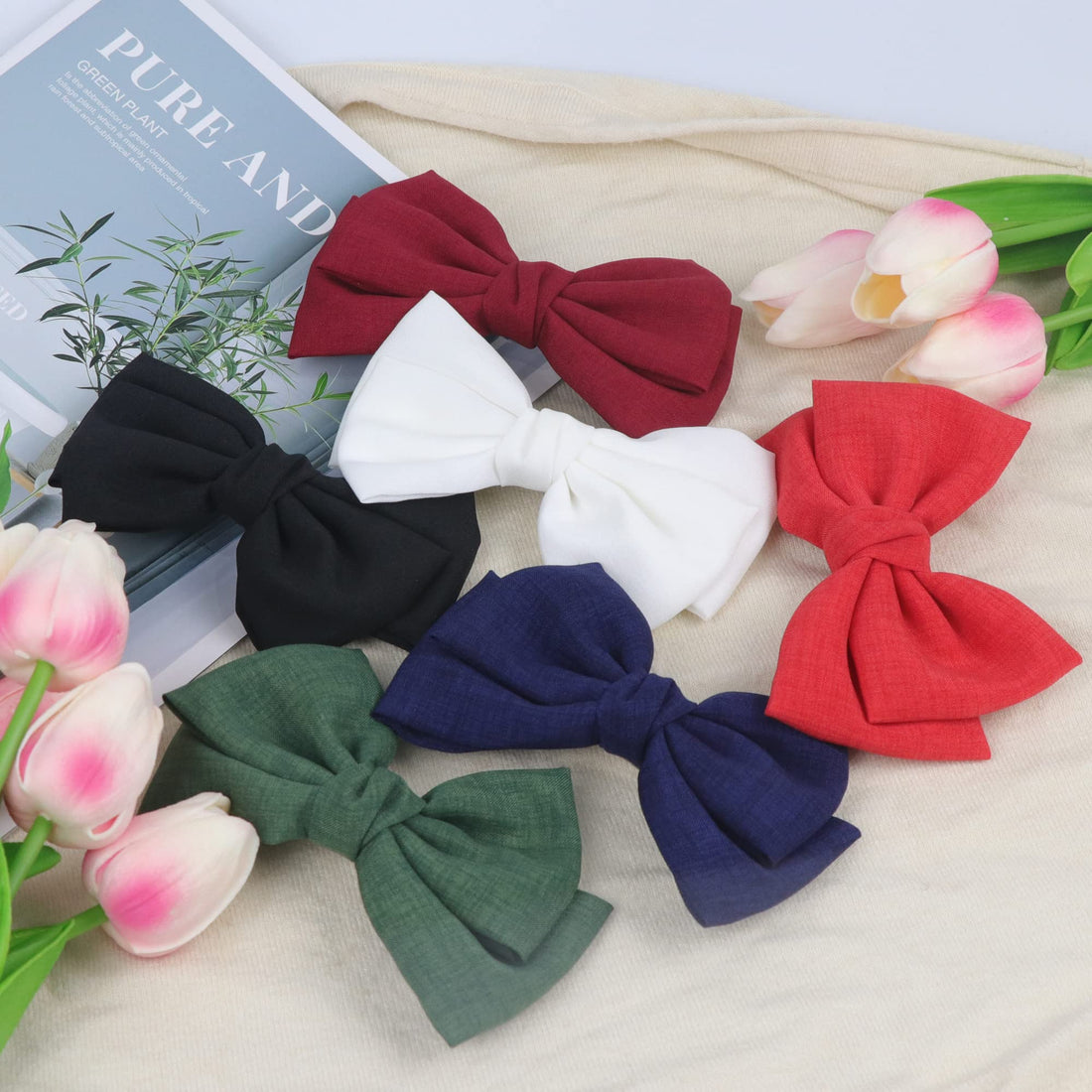 Hair Bow Clips, French Hair Bows Barrette Hair Accessories for Women Girl and Ladies - Ideal Gift for Birthday,Daily Wear and Holiday Present (6pcs)