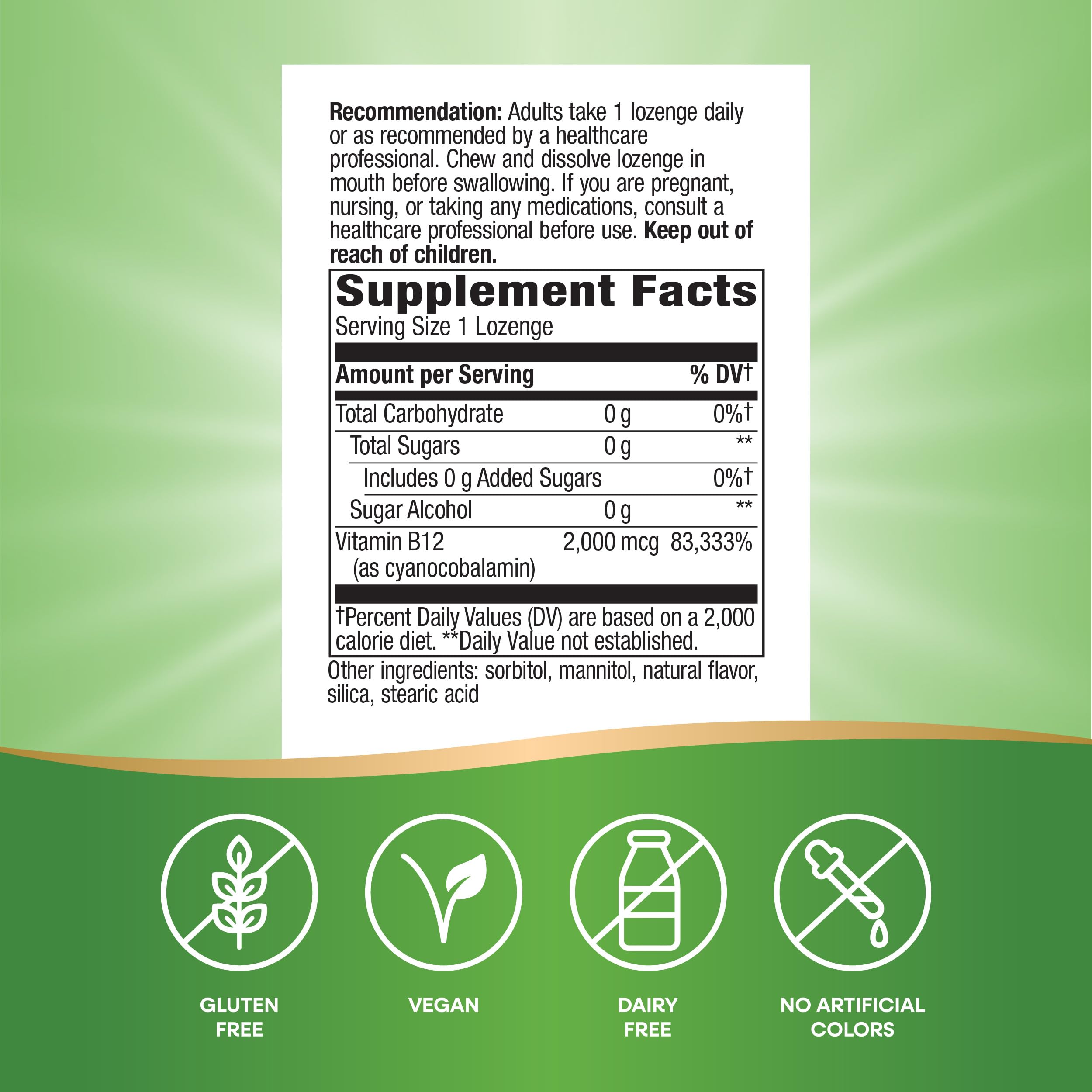 Nature's Way Vitamin B12 Lozenge, 100 Count (2 Pack)