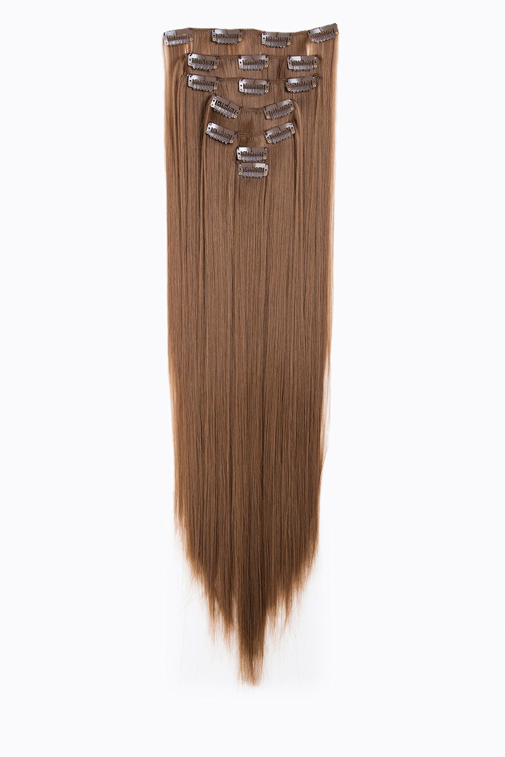 Dirty Brown-12# : SWACC Women 22 Inches Straight Full Head 7 Separate Pieces Heat Resistance Synthetic Hair Clip in Hair Extensions (Dirty Brown-12#)
