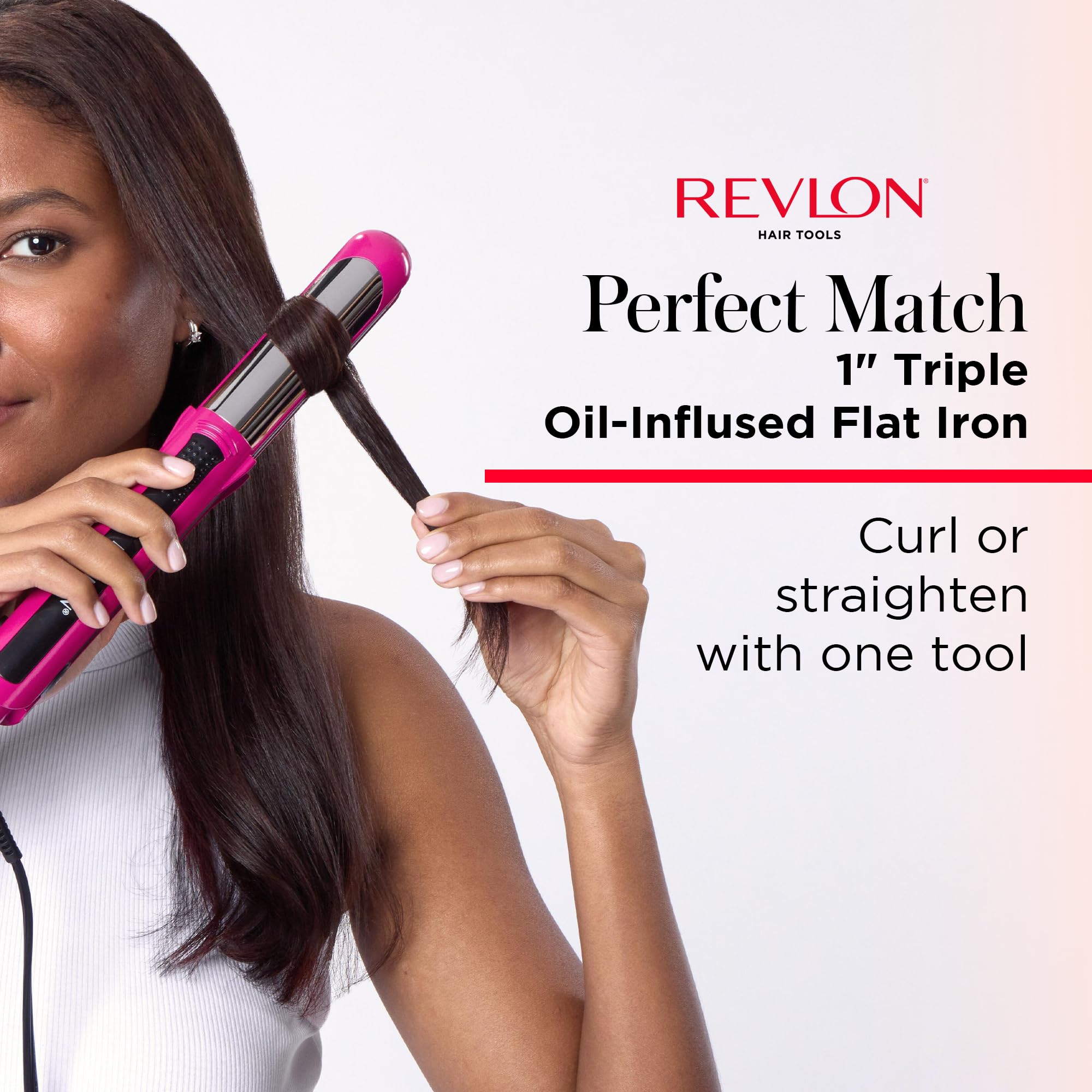 REVLON Perfect Match Flat Iron - Hair Curler and Hair Straightener, with Triple Oil-Infused Ceramic Plates to Reduce Damage, Restore Natural Moisture and Shine