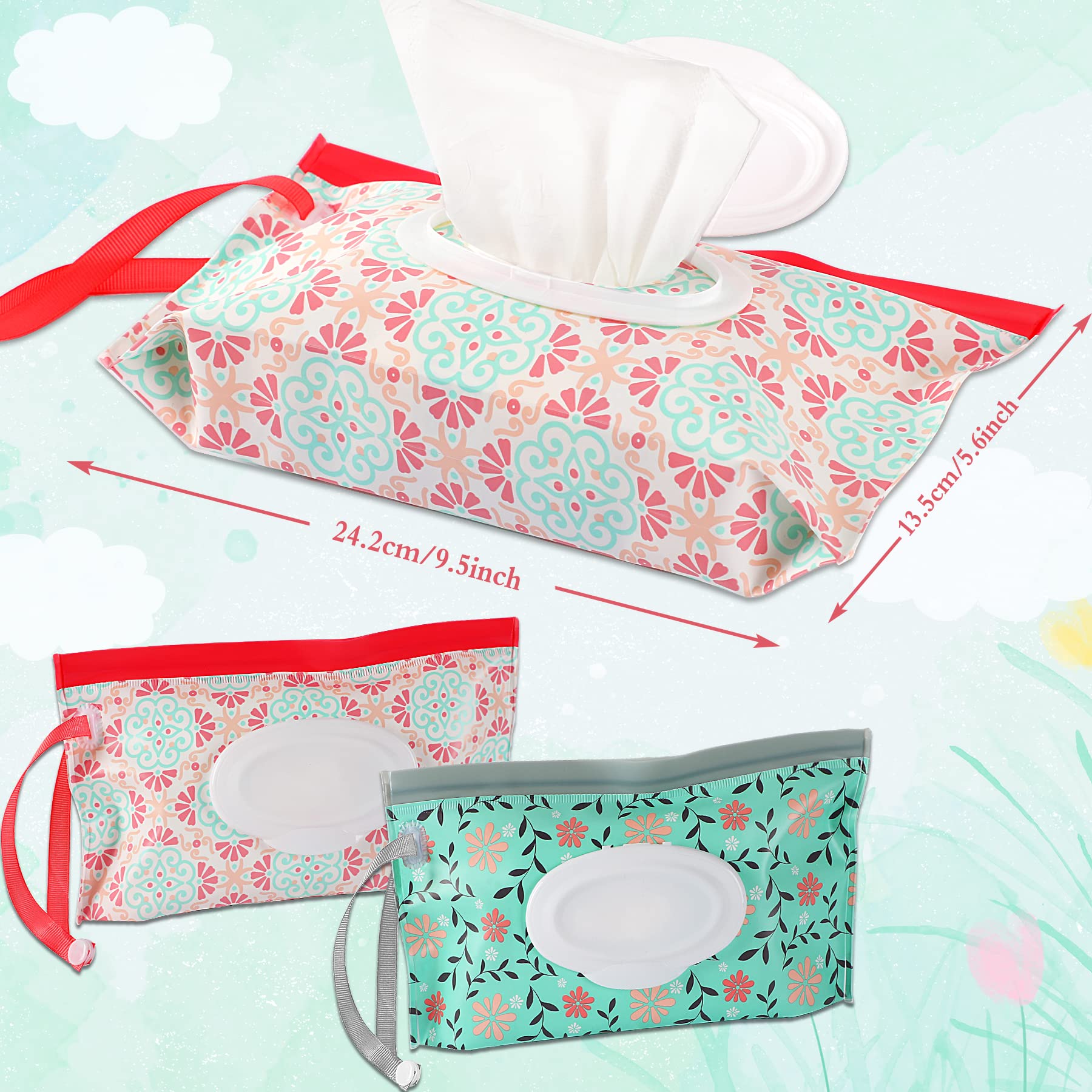 FEBSNOW 2 Pack Baby Wipe Pouch, Portable Wet Wipe Holder Container, Reusable and Refillable Travel Wet Wipes Dispenser Case