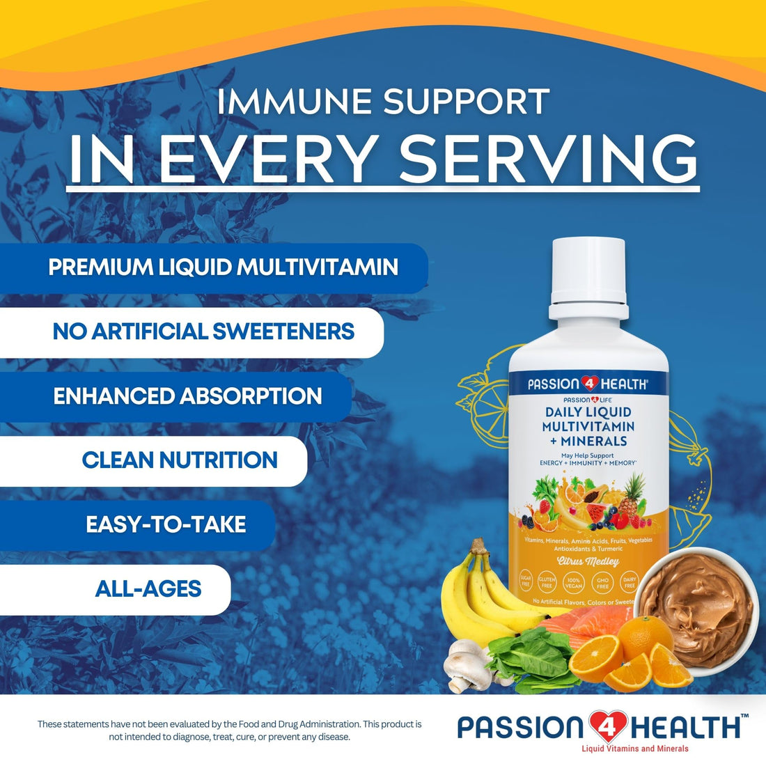 Passion 4 Life Mega Liquid Multivitamins, Trace Minerals, Amino Acids, Turmeric for Adults, Men, Women, Teens, Kids, Non-GMO, No Soy, No Dairy