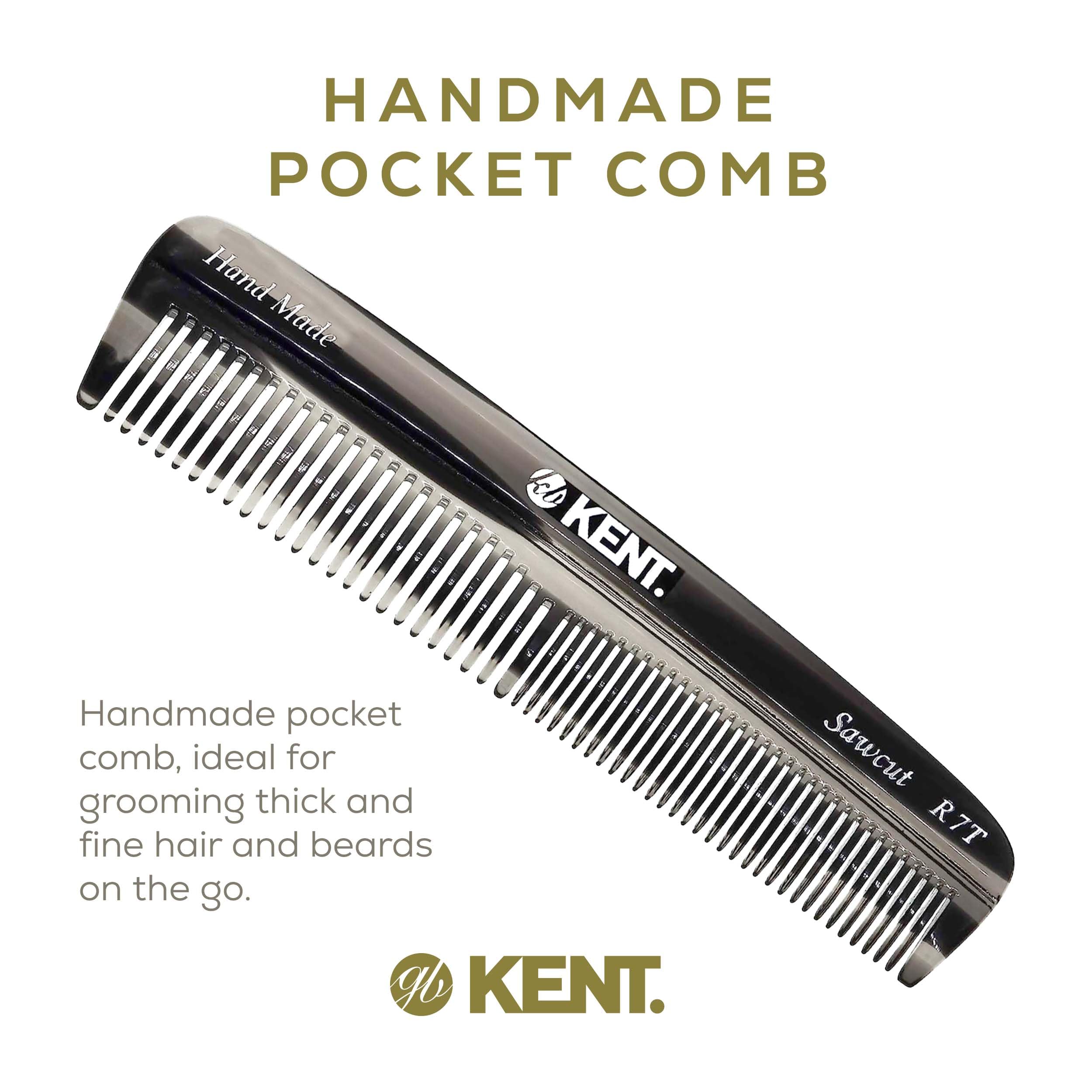 Kent A FOT Handmade Pocket Comb for Men, Graphite, All Fine Tooth Hair Comb Straightener for Everyday Grooming Styling Hair, Beard and Mustache, Use Wet or Dry, Saw Cut Hand Polished, Made in England