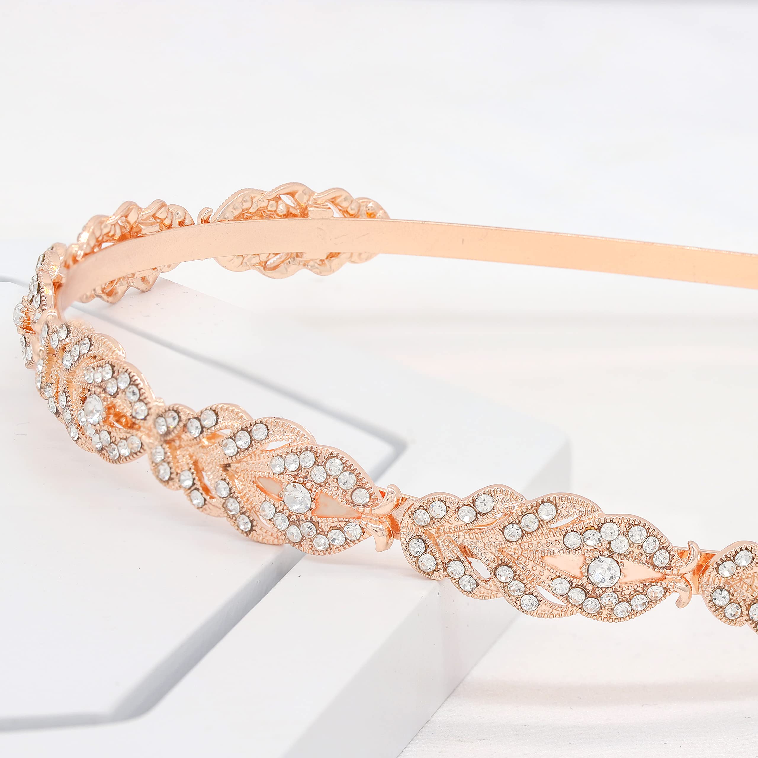 Ammei Headpiece Ammei Rose Design Rhinestone Crystal Wedding Headband Bridal Headpieces Simple Design Bridal Headband (Rose Gold)