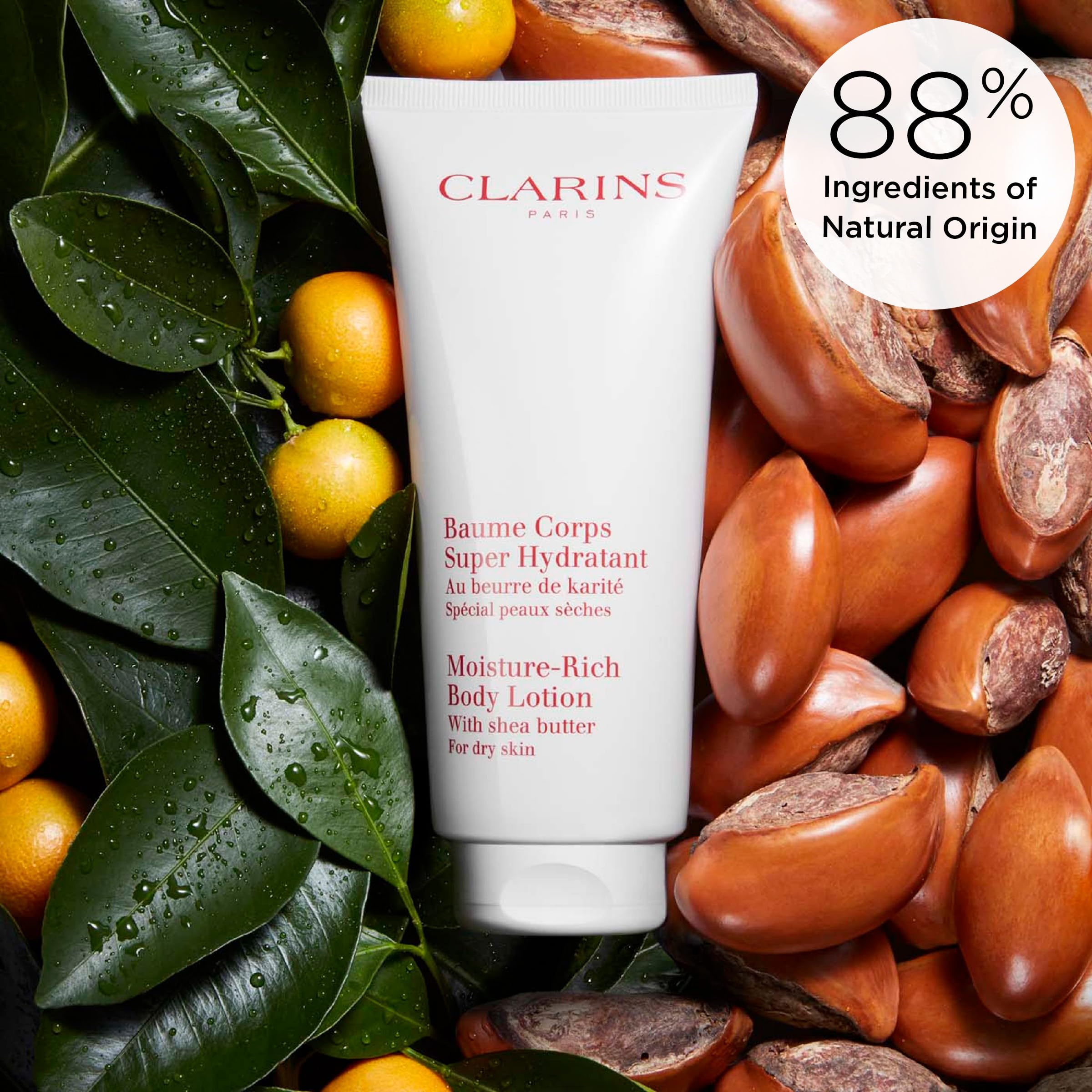 Clarins Moisture-Rich Body Lotion | Intensely Hydrates | Nourishes, Softens and Smoothes | Non-Greasy and Fast Absorbing | 88% Natural Ingredients | Body Cream With Shea Butter | For Dry Skin Types