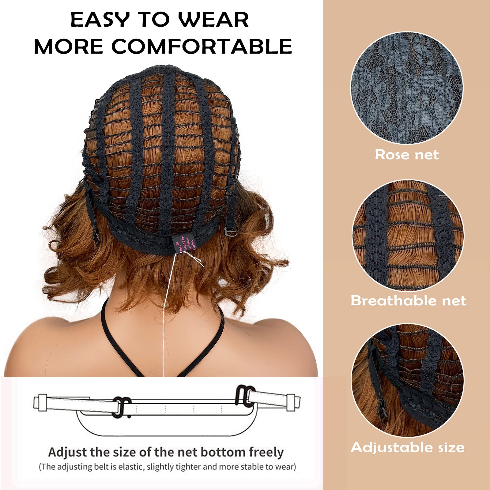 Wiginway Short Curly Wavy Wig Brown Ombre Bob Full Synthetic Wig For Women Medium 12 Inch