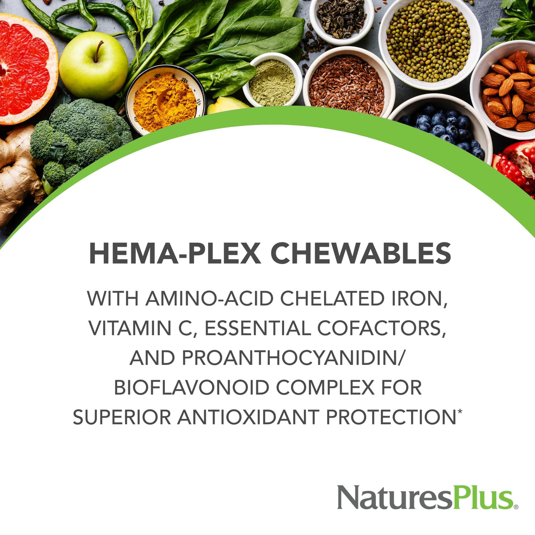 Natures Plus Hema-Plex Iron - 60 Mixed Berry Chewables - 85 mg Elemental Iron - Total Blood Health - with Vitamin C & Bioflavonoids - Vegan, Gluten Free - 20 Servings