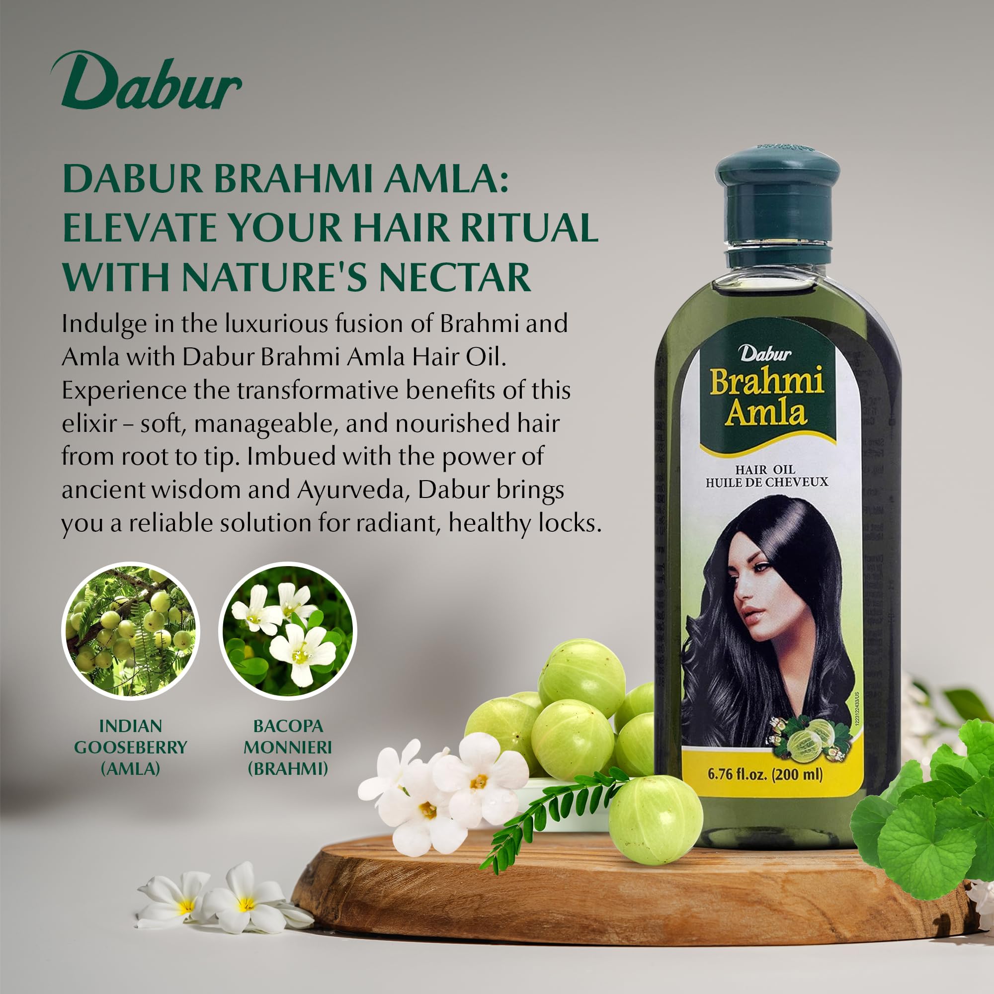 Dabur Brahmi Amla Hair Oil - Natural Moisturizing, Strengthening & Hair Oil Elixir for Healthy Scalp, Nourishing Hair Oil for Soft, Manageable, & Smooth Hair From Root to Tip - 200 ML (6.76 fl oz)