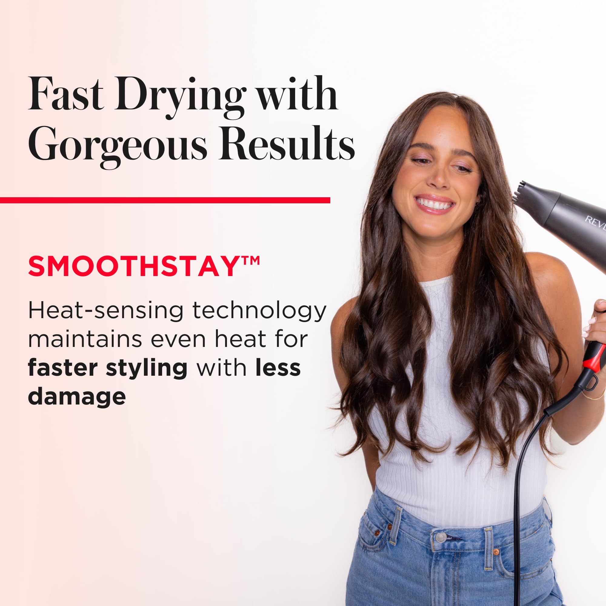 REVLON SmoothStay Coconut Oil Infused Hair Dryer with Diffuser, Blow Dryer with Diffuser and Concentrator Attachment, for Shinier, Smoother, Salon-Quality Hair