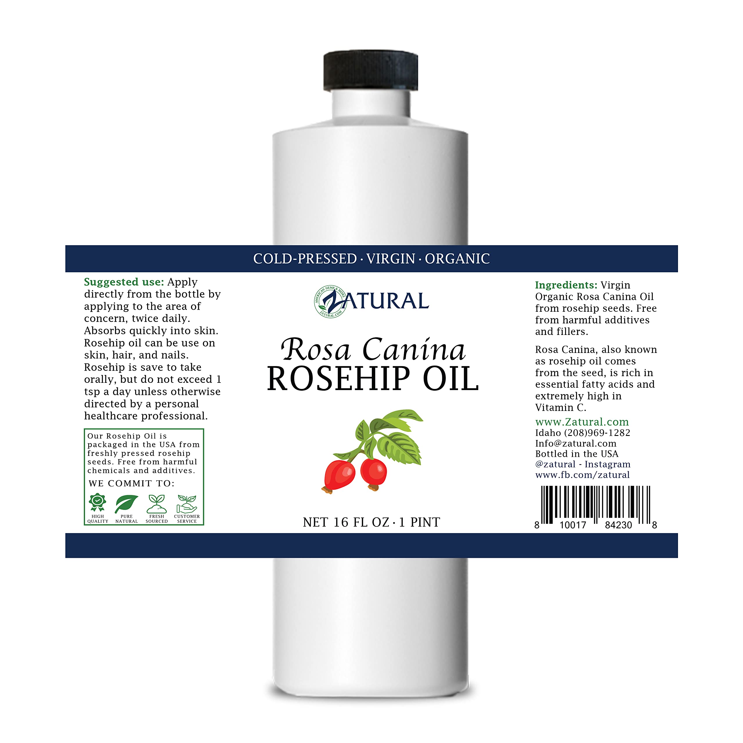 ROSA CANINA - Organic Rosehip Oil for Face, Nails, Hair and Skin - Cold Pressed Rose Hip Oil (16 oz)