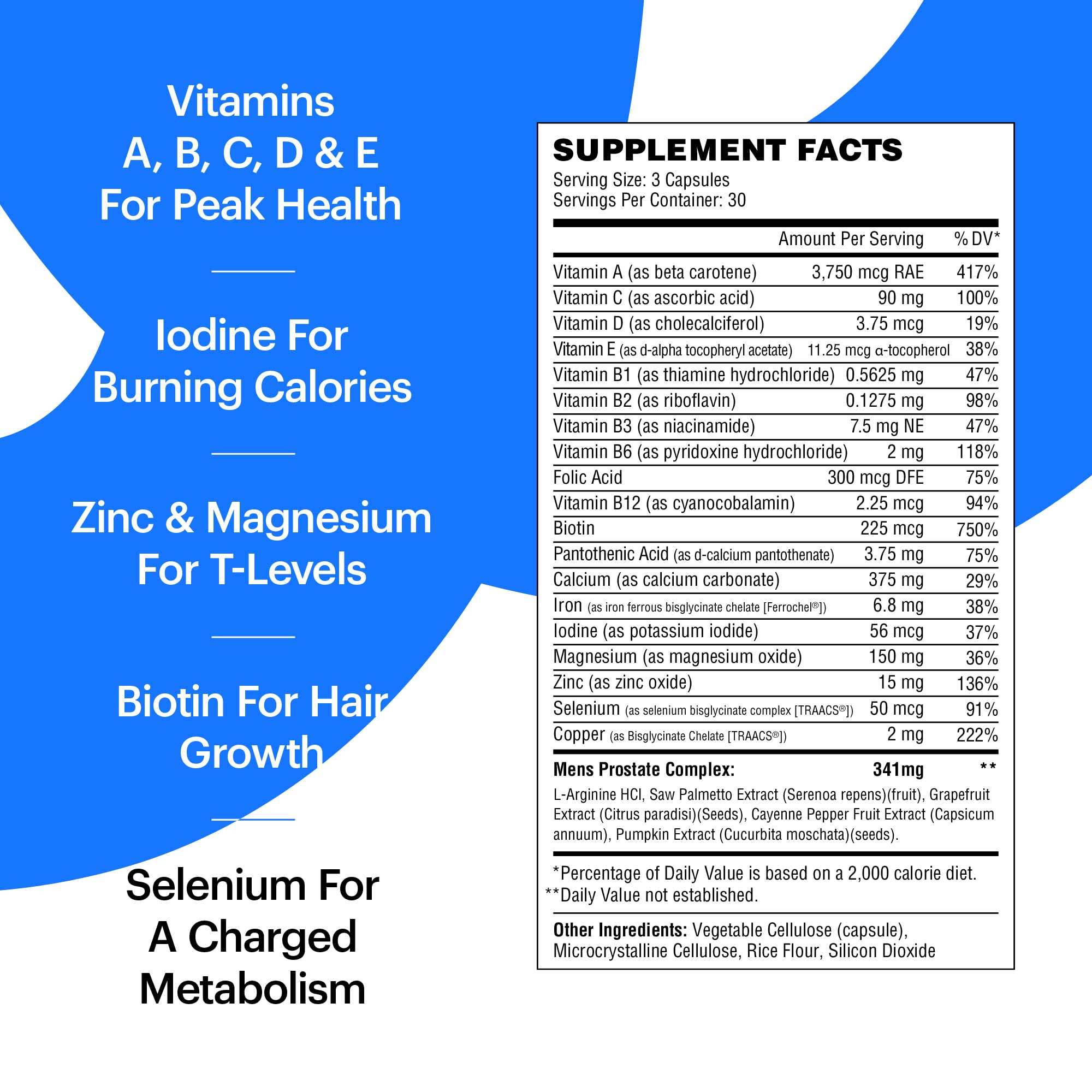 Wellthy His Daily Natural Multivitamin for Men, Premium Prostate Support Supplement, Support Hair Growth (30 Day)