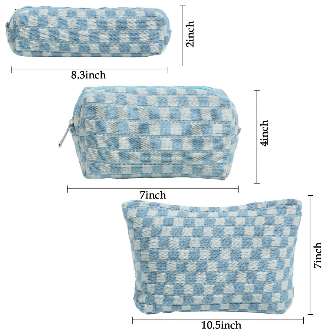 LYDZTION Large Capacity Makeup Bag Set - 3 Pieces Checkered Cosmetic Bag for Women Travel Makeup Bag Organizer Cute Makeup Brushes Storage Bag Travel Toiletry Bag Storage Bag for Women,Blue