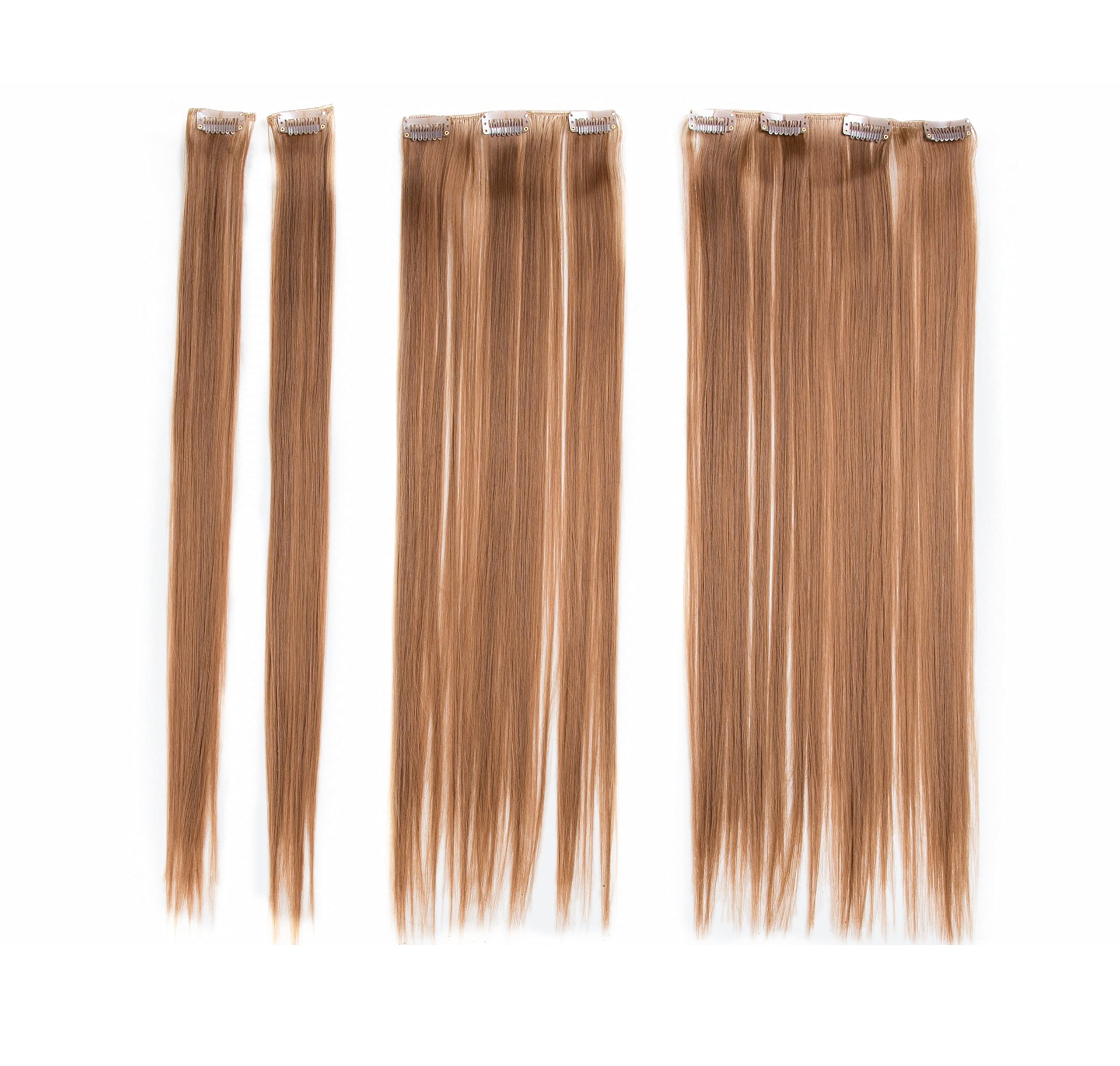 SWACC Women 22 Inches Straight Full Head 7 Separate Pieces Heat Resistance Synthetic Hair Clip in Hair Extensions (Strawberry Blonde-27#)