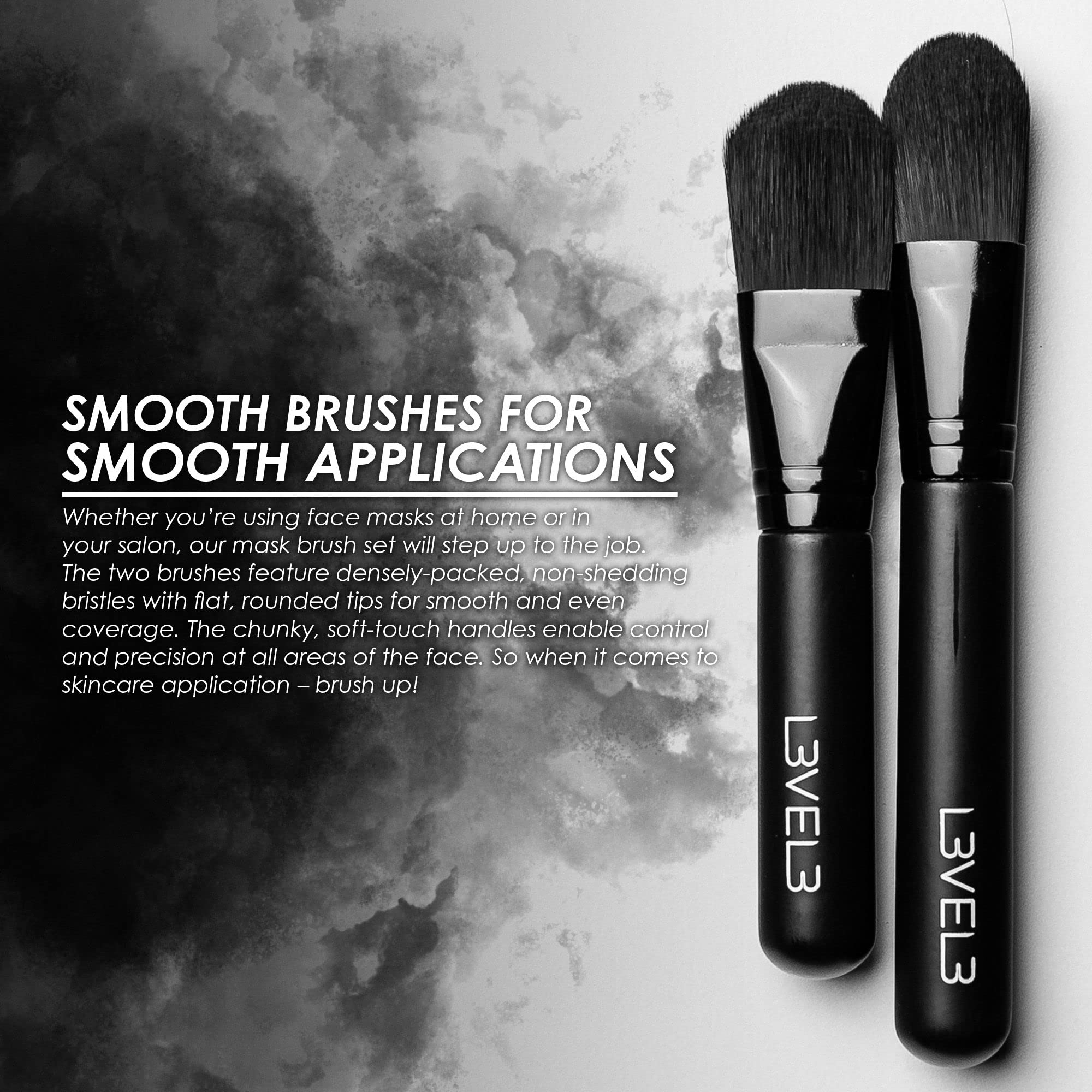 Level 3 Facial Mask Application Brushes Set - Black Cosmetic Brush for Facial Mask, Scrub and Serum - Professional Beauty and Skin Care Applicator Tool