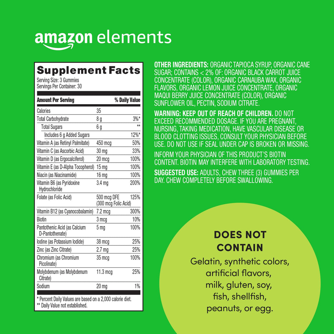 Amazon Elements - Men’s Organic Multivitamin, 90 Gummies (3 Gummies per Serving), Vegetarian, Gluten free, Certified Organic (Previously Revly)