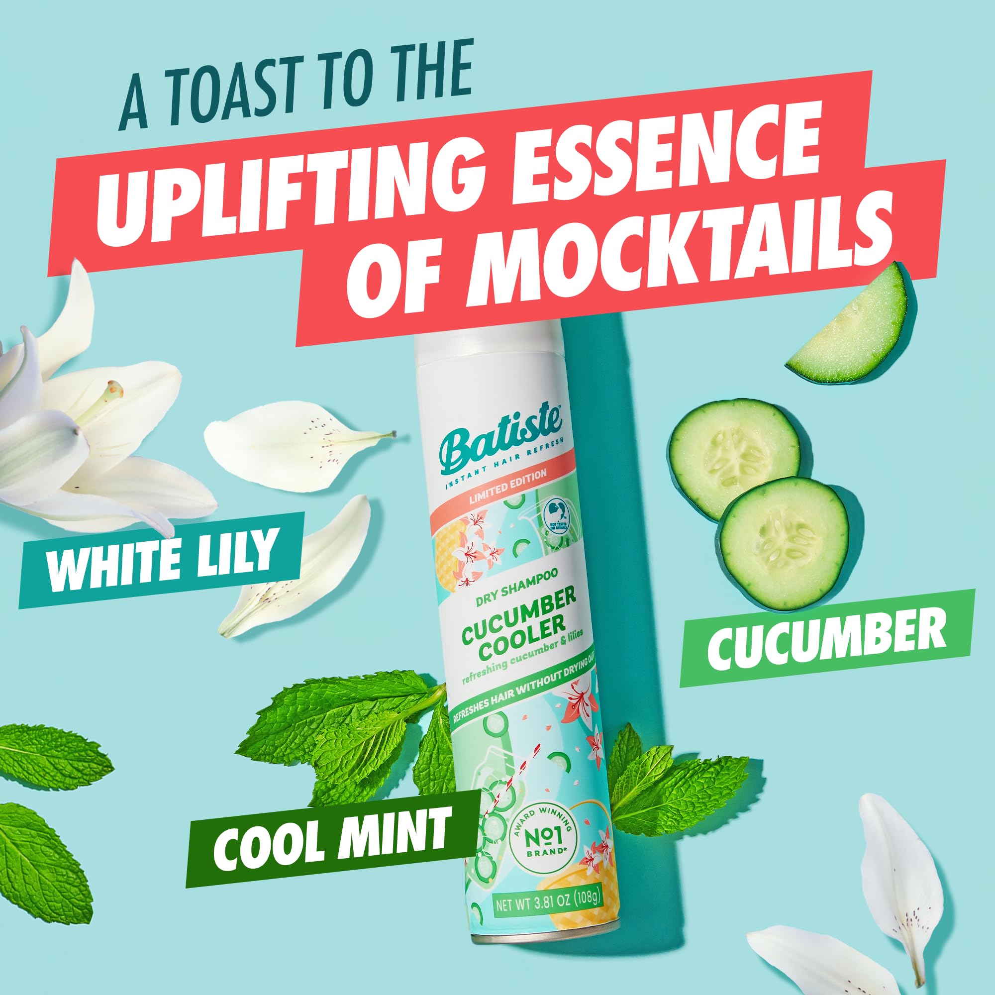 Batiste Dry Shampoo, Limited Edition Cucumber Cooler Scented, Refresh Hair & Absorb Oil Between Washes, 3.81 Oz.