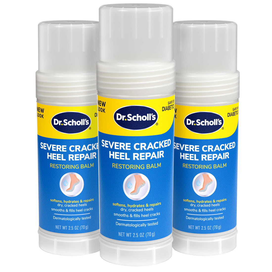 Dr. Scholl's Severe Cracked Heel Repair Restoring Balm 2.5oz, with 25% Urea for Dry, Cracked Feet, Heals and Moisturizes for Healthy Feet, Epsom Salt Soothes, Safe for Diabetics, 3-pack