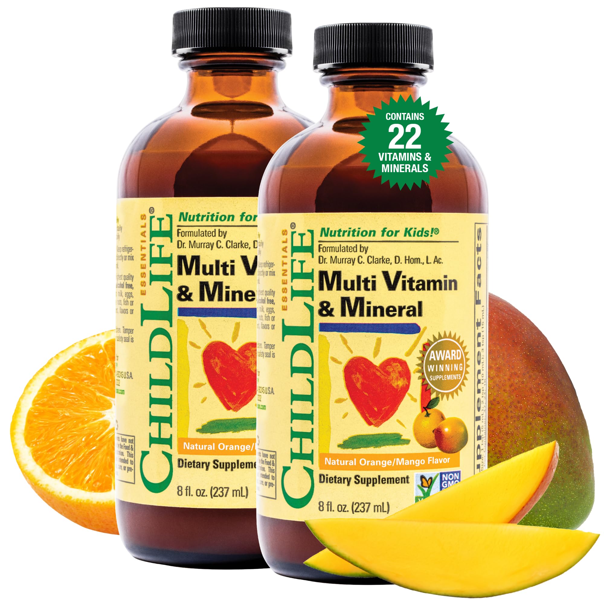 CHILDLIFE Essentials Kids Multivitamin & Mineral - Kids Vitamins, Liquid Multivitamin for Kids, Toddler Multivitamins, Liquid Vitamins, Baby Multivitamin - Natural Orange & Mango, 8 Fl Oz (Pack of 2)