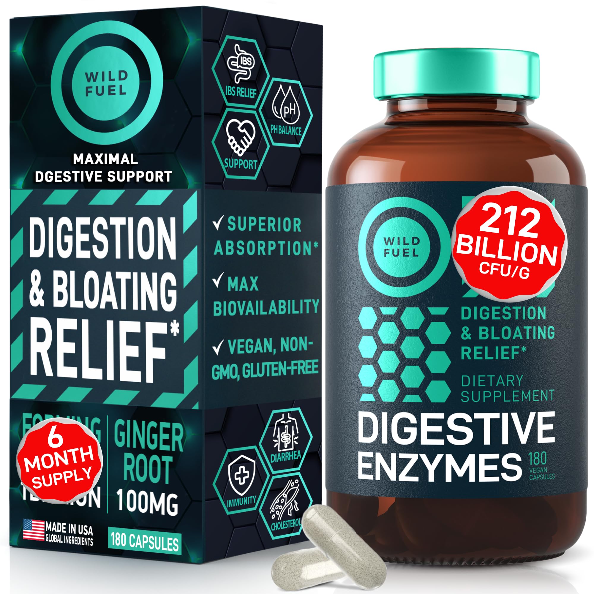 Digestive Enzymes with Probiotics and Prebiotics - Gut Health, Digestion IBS Supplement with Artichoke Ginger Turmeric – Vegan Probiotic Enzymes Digestive Health and Bloating Relief - 180 Caps