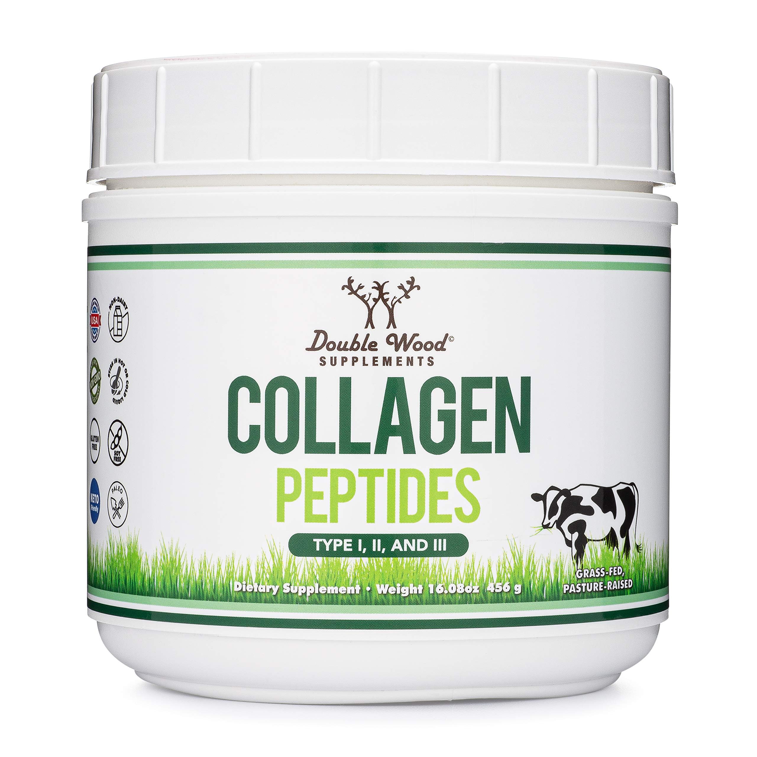 Collagen Peptides Powder - Hydrolyzed Collagen, Keto Safe - 16.08oz - Multi Type 1, 2, and 3 (Grass Fed Bovine Source)(Colageno Hidrolizado) Collagen Supplements for Women and Men by Double Wood