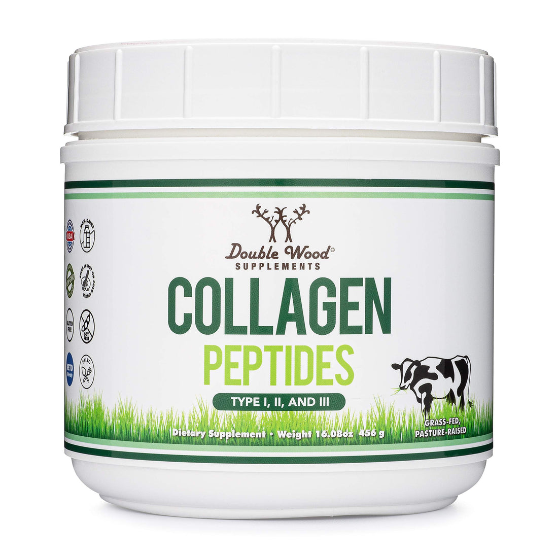 Collagen Peptides Powder - Hydrolyzed Collagen, Keto Safe - 16.08oz - Multi Type 1, 2, and 3 (Grass Fed Bovine Source)(Colageno Hidrolizado) Collagen Supplements for Women and Men by Double Wood