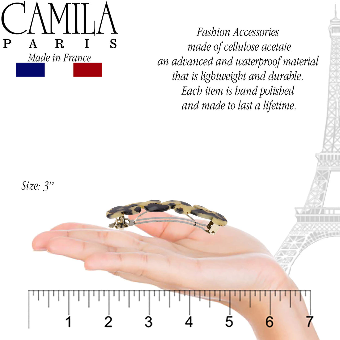 Camila Paris - V105 (3), French woman Hair Accessories, Barrette, Handmade. Strong and Durable Hair Ornaments. Made in France