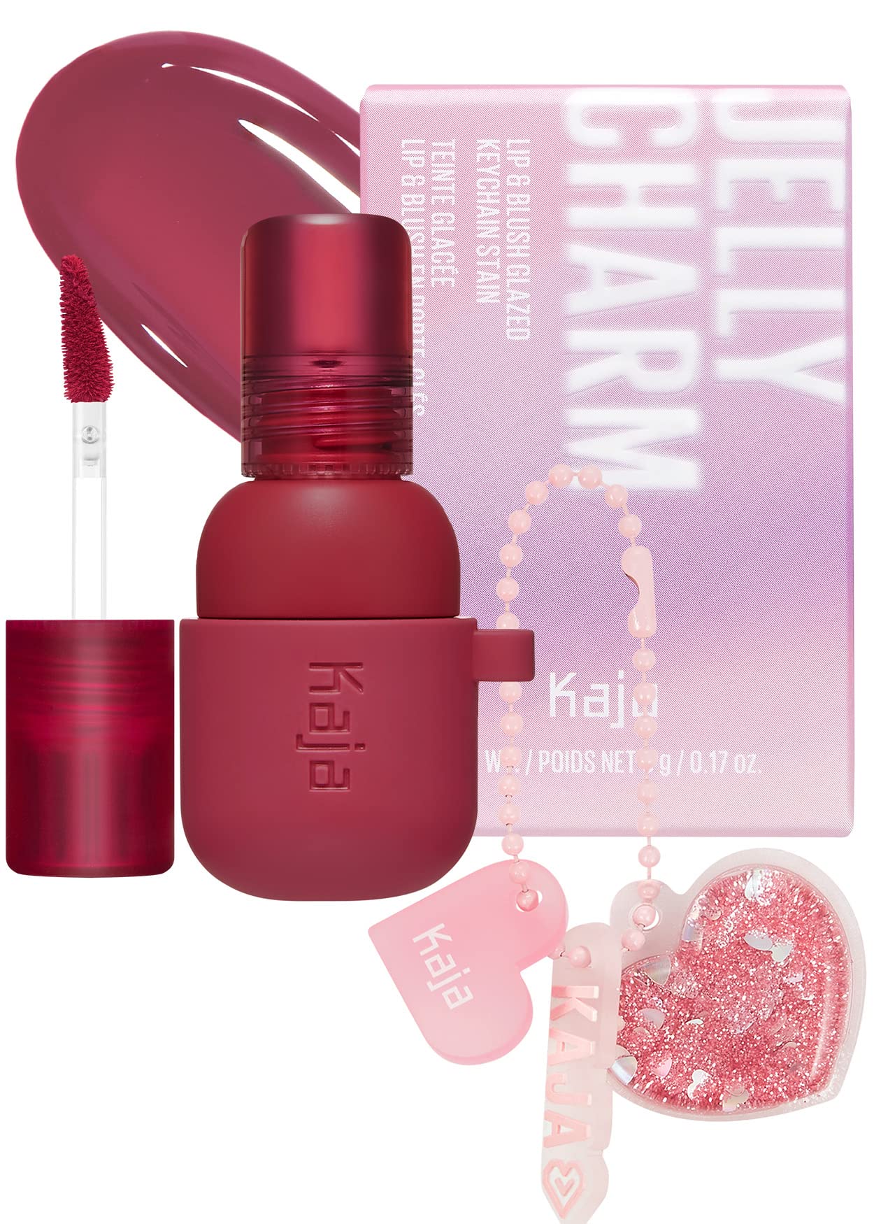 Kaja Lip & Blush Glazed Keychain Stain - Jelly Charm 02 Squeeze Guava | with Triple Berry Complex, Lemon Fruit Extrac & Olive Squalane, Hydrating, Long Lasting Lip Tint, Mother's Day
