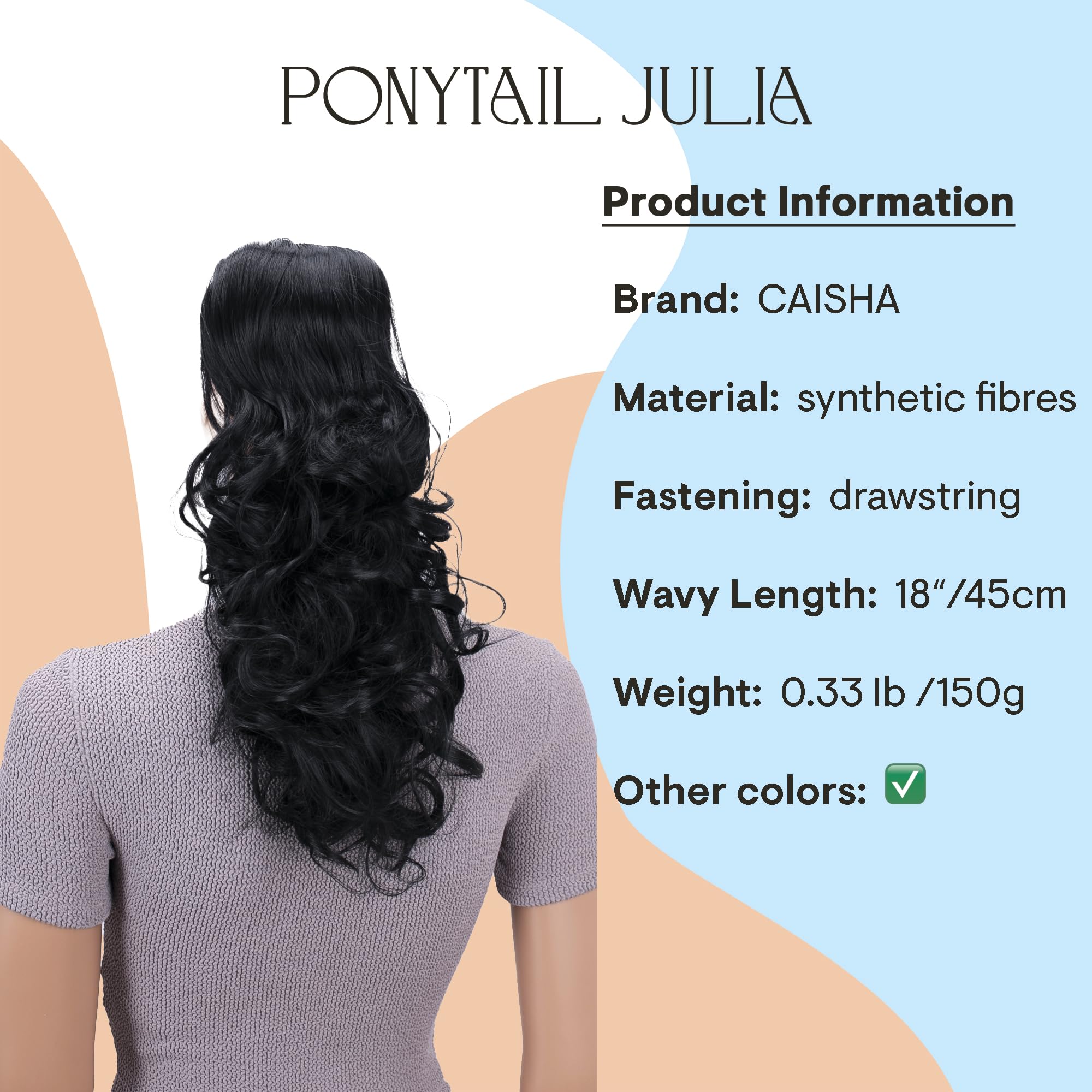 PRTTYSHOP Hair Piece Pony Tail Extension Draw String Voluminous Curly Heat-Resisting 22 black #1 PH9